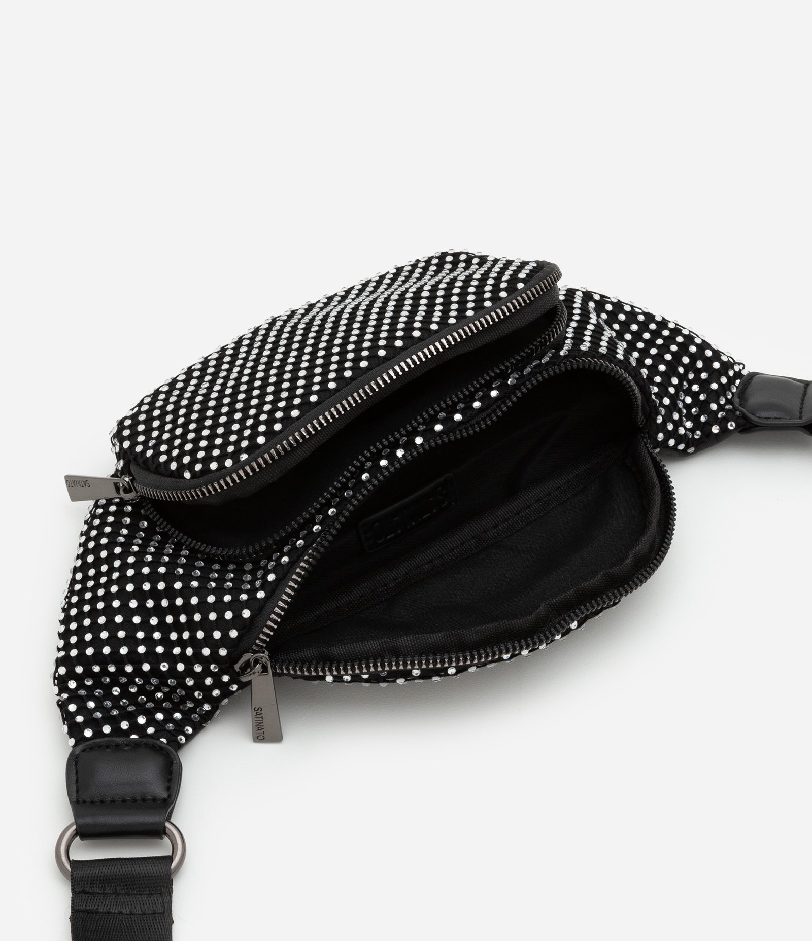 Bolsa Pochete Pequena com Strass e Bolso Frontal Preto 5