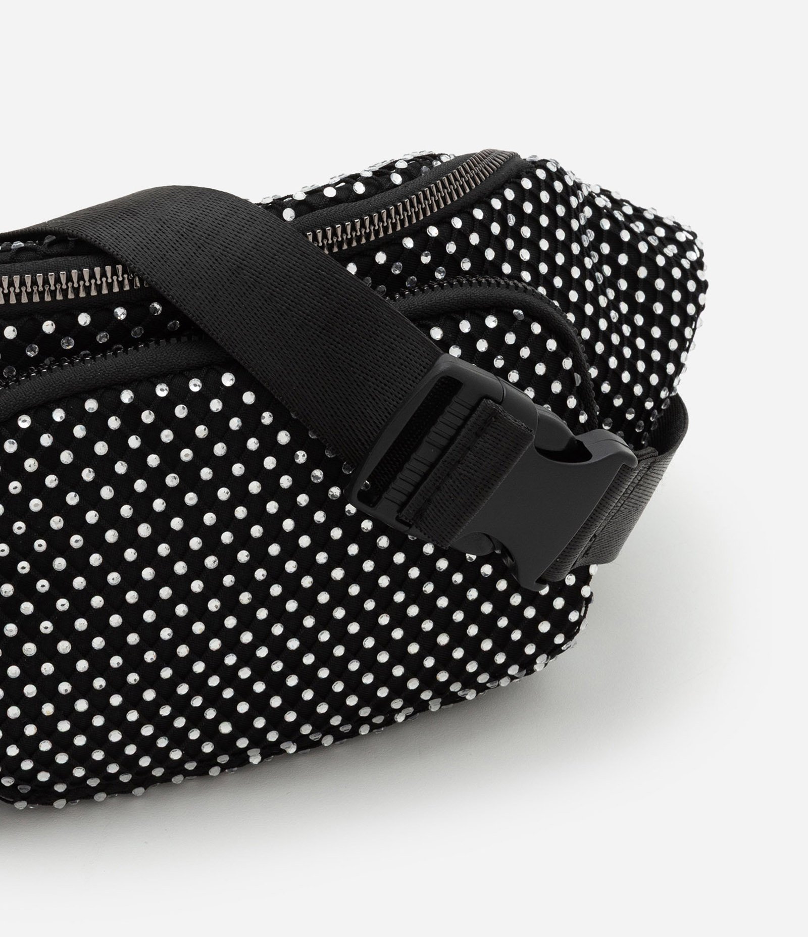 Bolsa Pochete Pequena com Strass e Bolso Frontal Preto 6