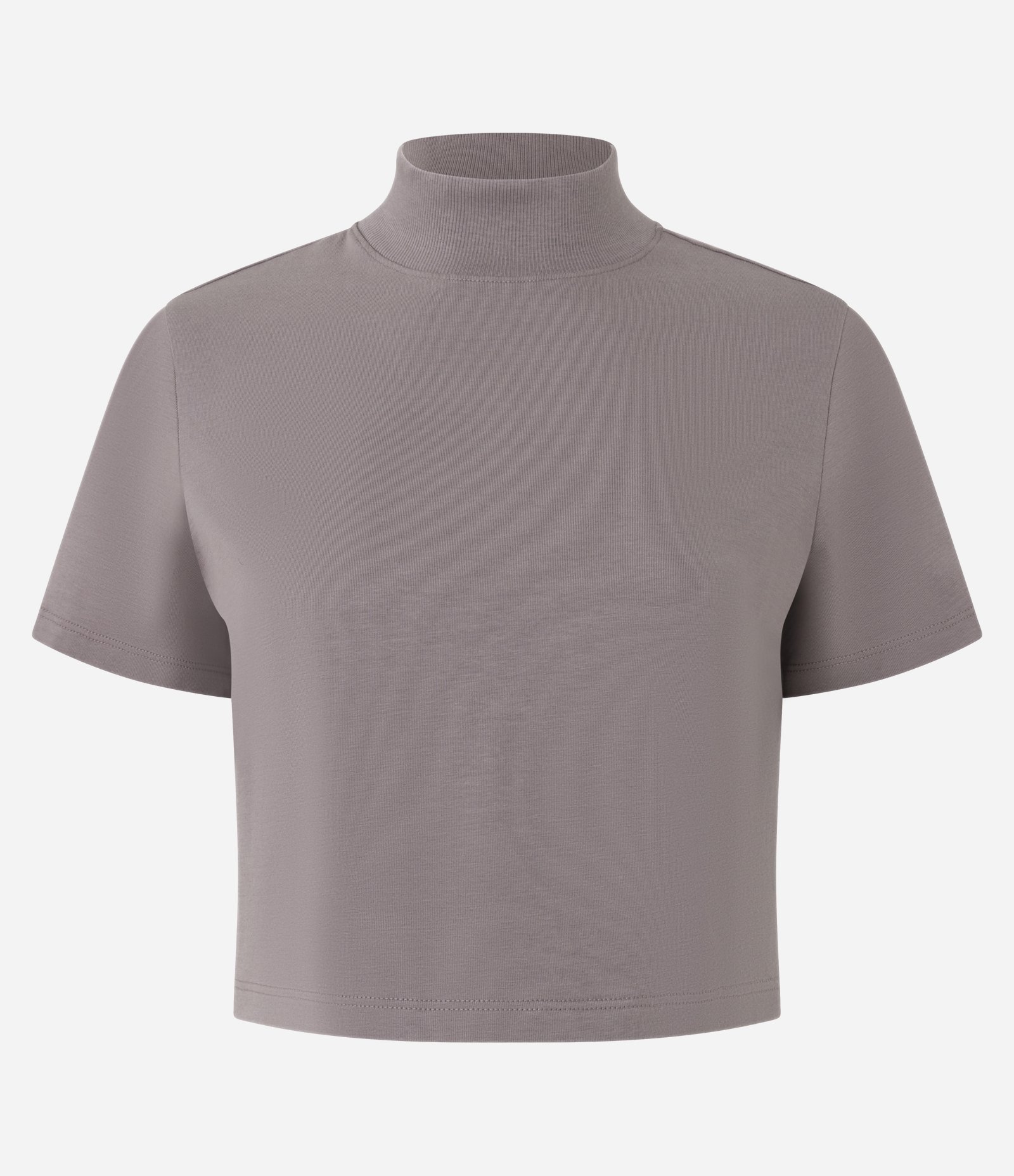 Blusa T-Shirt Cropped em Algodão Peruano com Gola Altinha Cinza 5