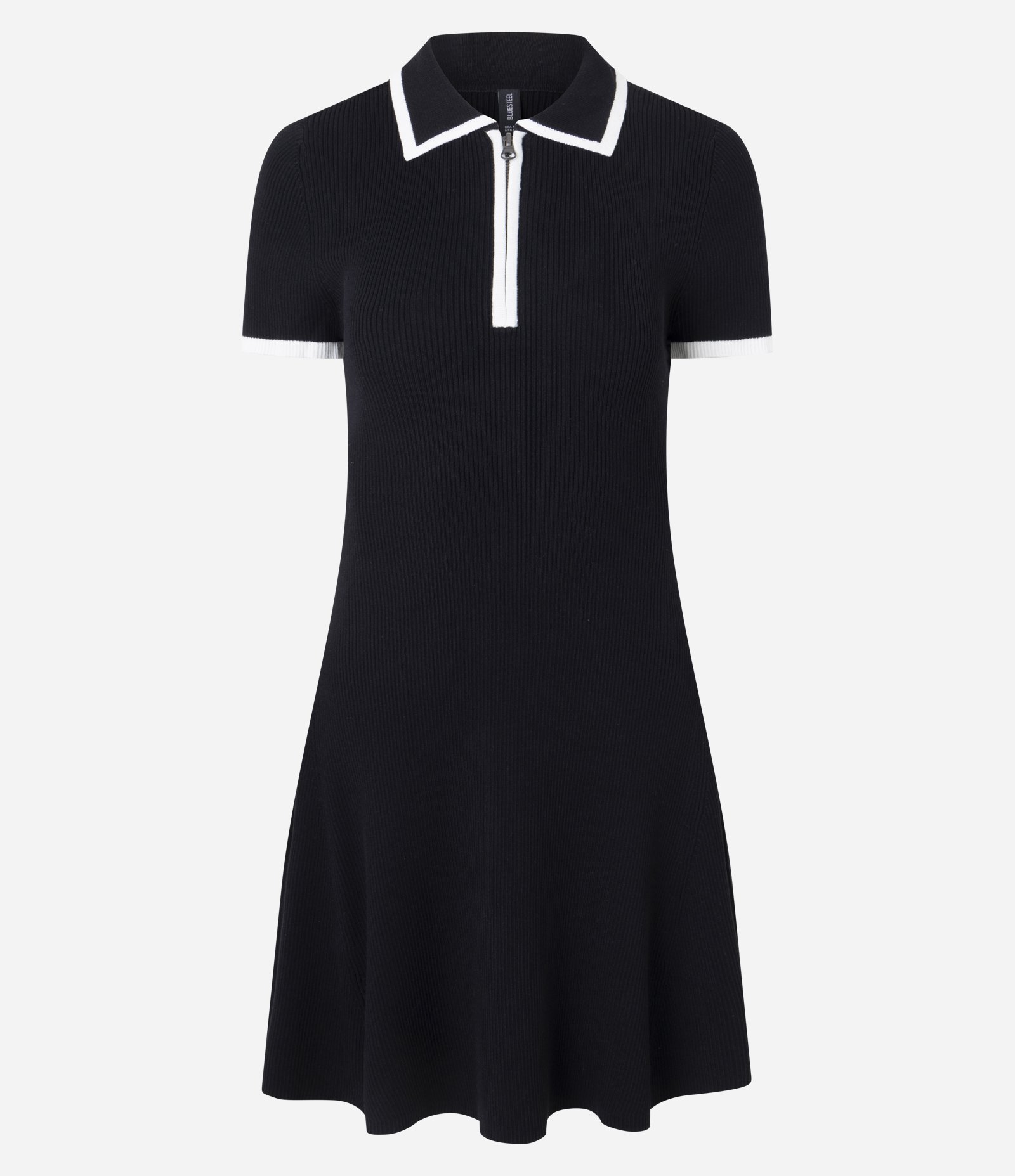 Vestido Curto em Tricô com Gola Polo e Viés Contrastantes Preto 5
