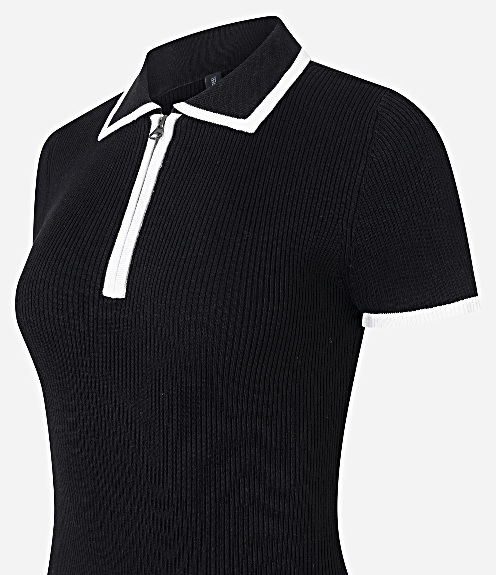 Vestido Curto em Tricô com Gola Polo e Viés Contrastantes Preto 6