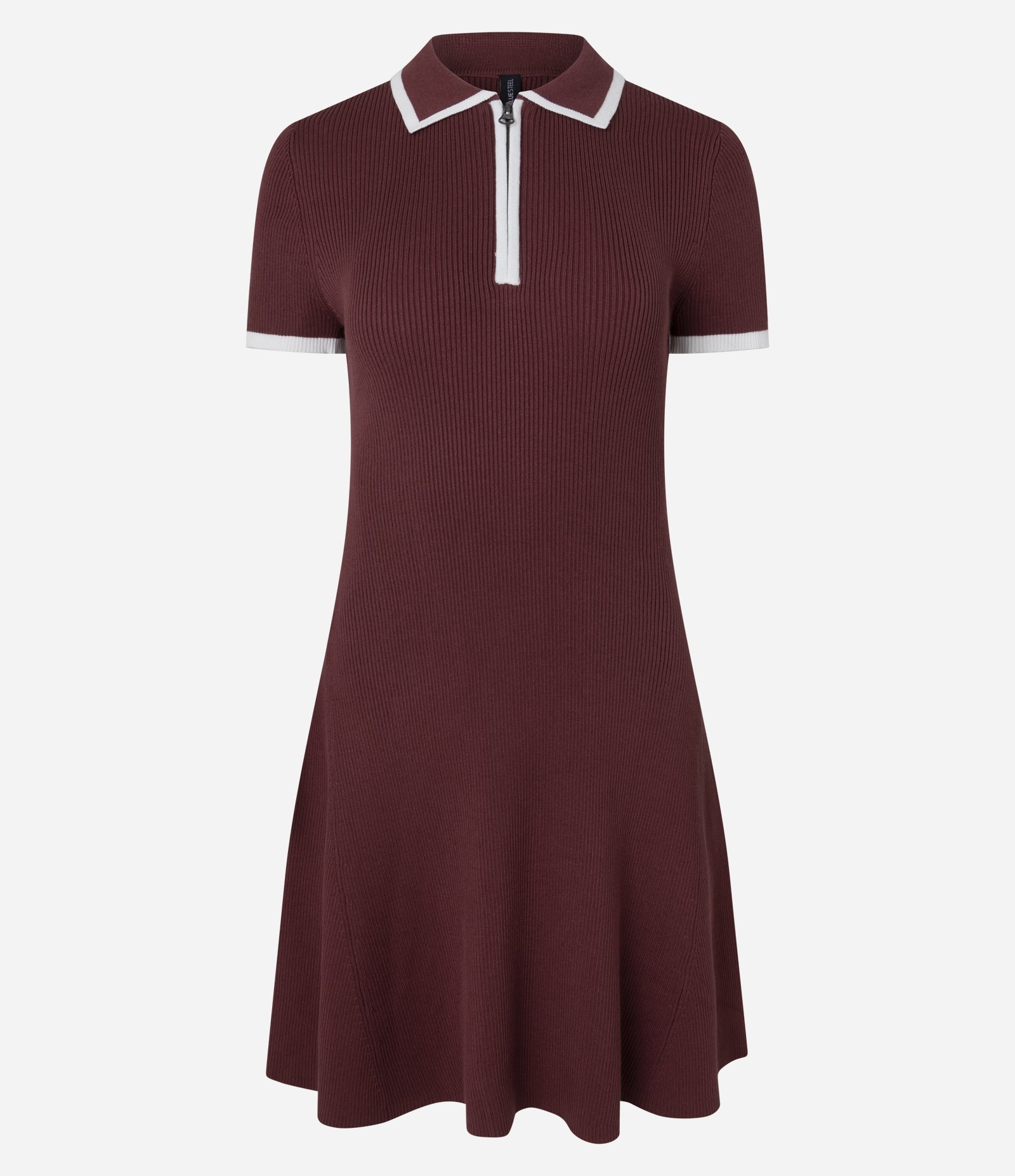 Vestido Curto em Tricô com Gola Polo e Viés Contrastantes Vermelho 1