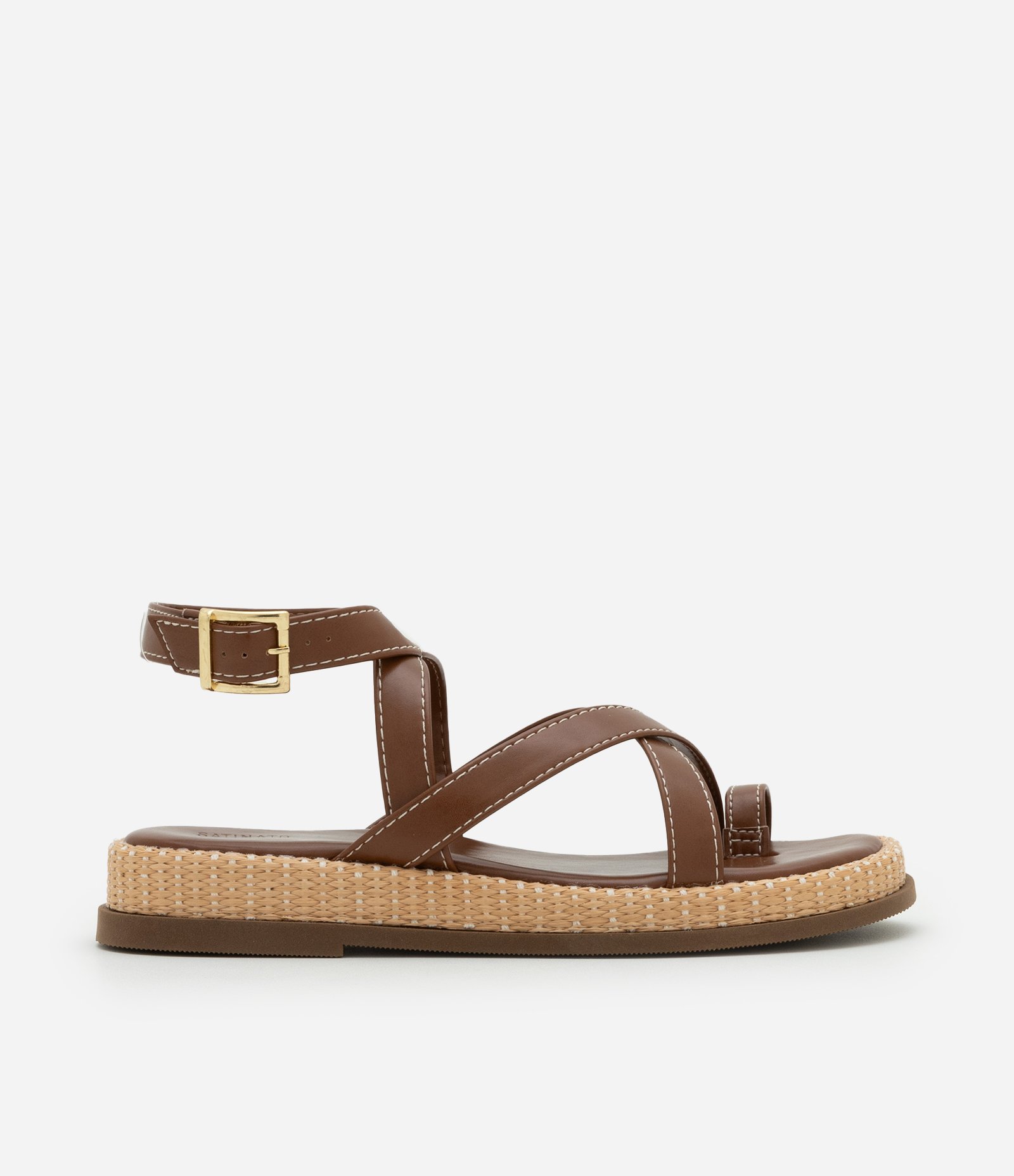 Sandália Rasteira Sport Sandal com Efeito Ráfia na Sola Marrom 1