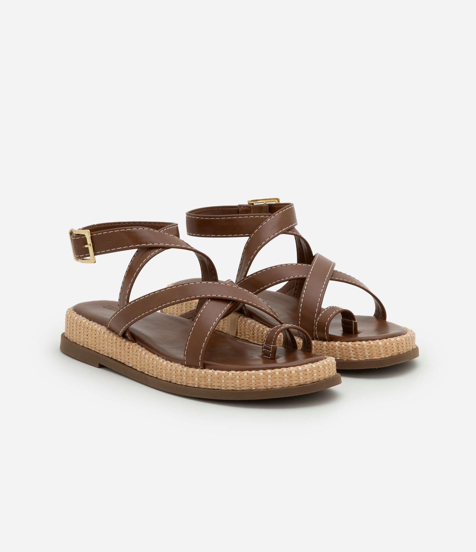 Sandália Rasteira Sport Sandal com Efeito Ráfia na Sola Marrom 3