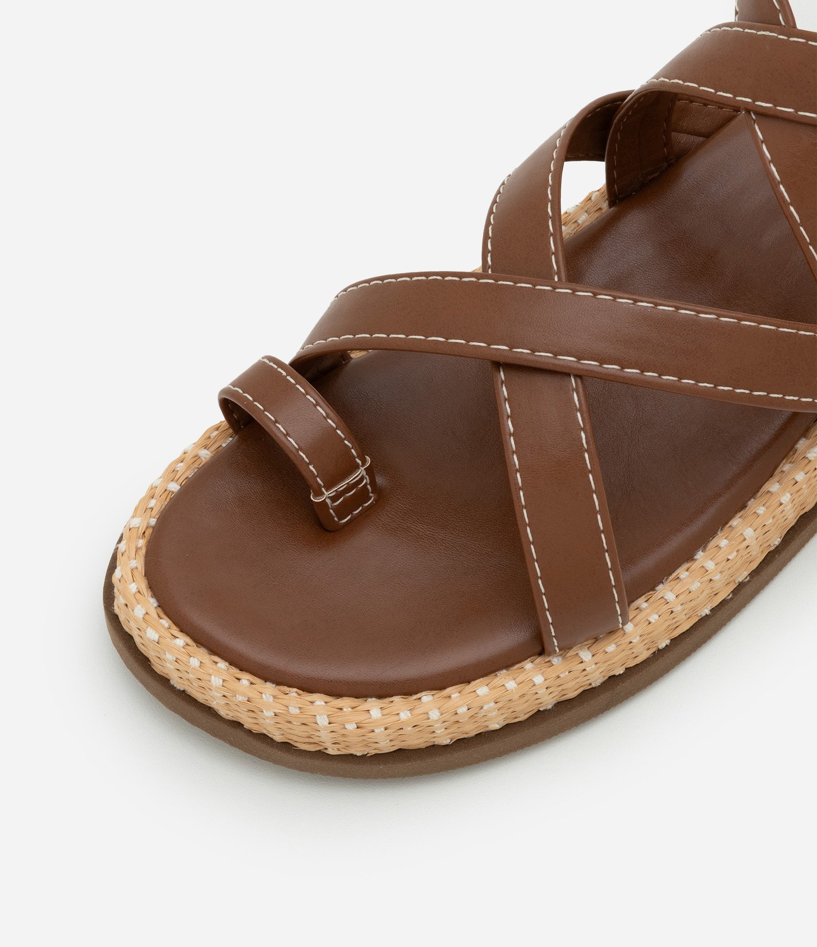 Sandália Rasteira Sport Sandal com Efeito Ráfia na Sola Marrom 4