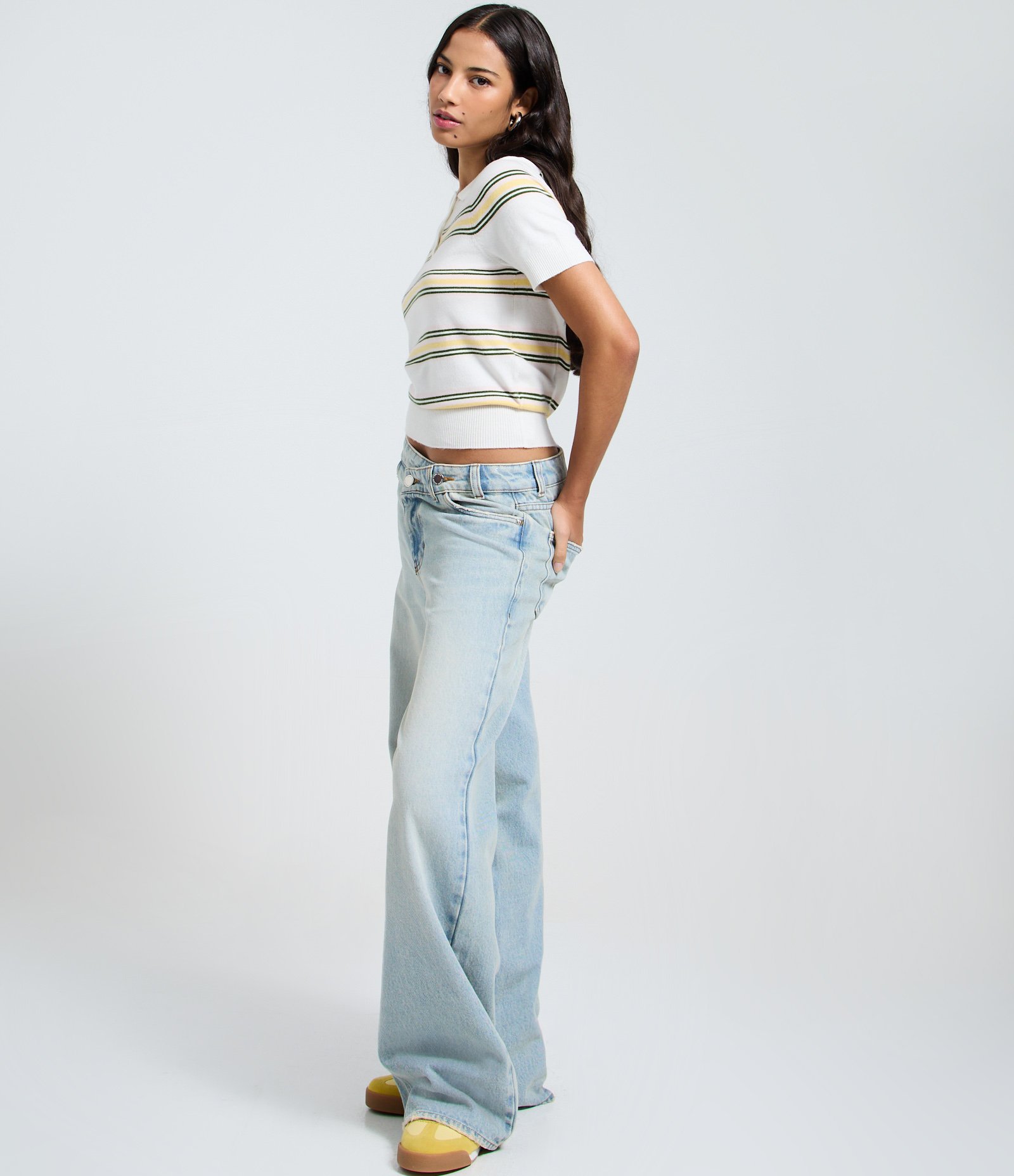 Blusa Polo em Tricô com Listras Branco / Amarelo 2