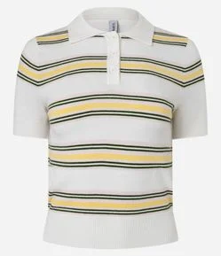 Blusa Polo em Tricô com Listras