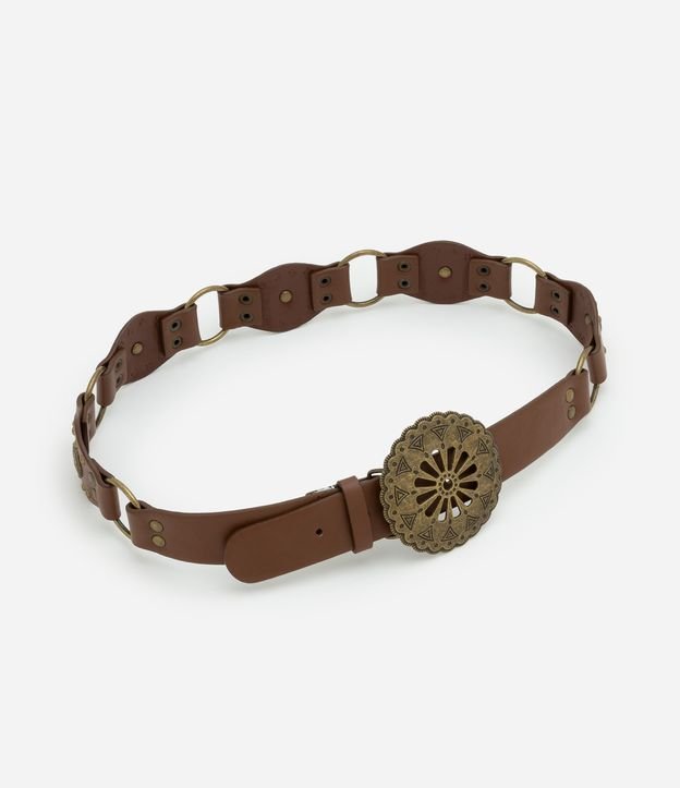 Cinto Western Largo em PU com Tachas e Fivela Redonda