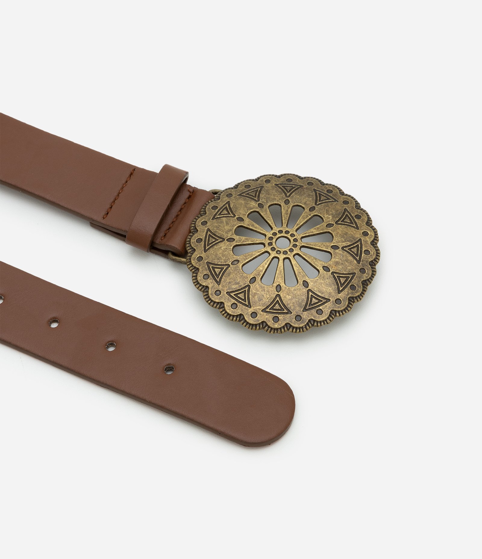 Cinto Western Largo em PU com Tachas e Fivela Redonda Marrom 3