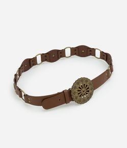 Cinto Western Largo em PU com Tachas e Fivela Redonda