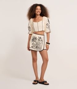Short Saia em Viscolinho com Estampa Tropical