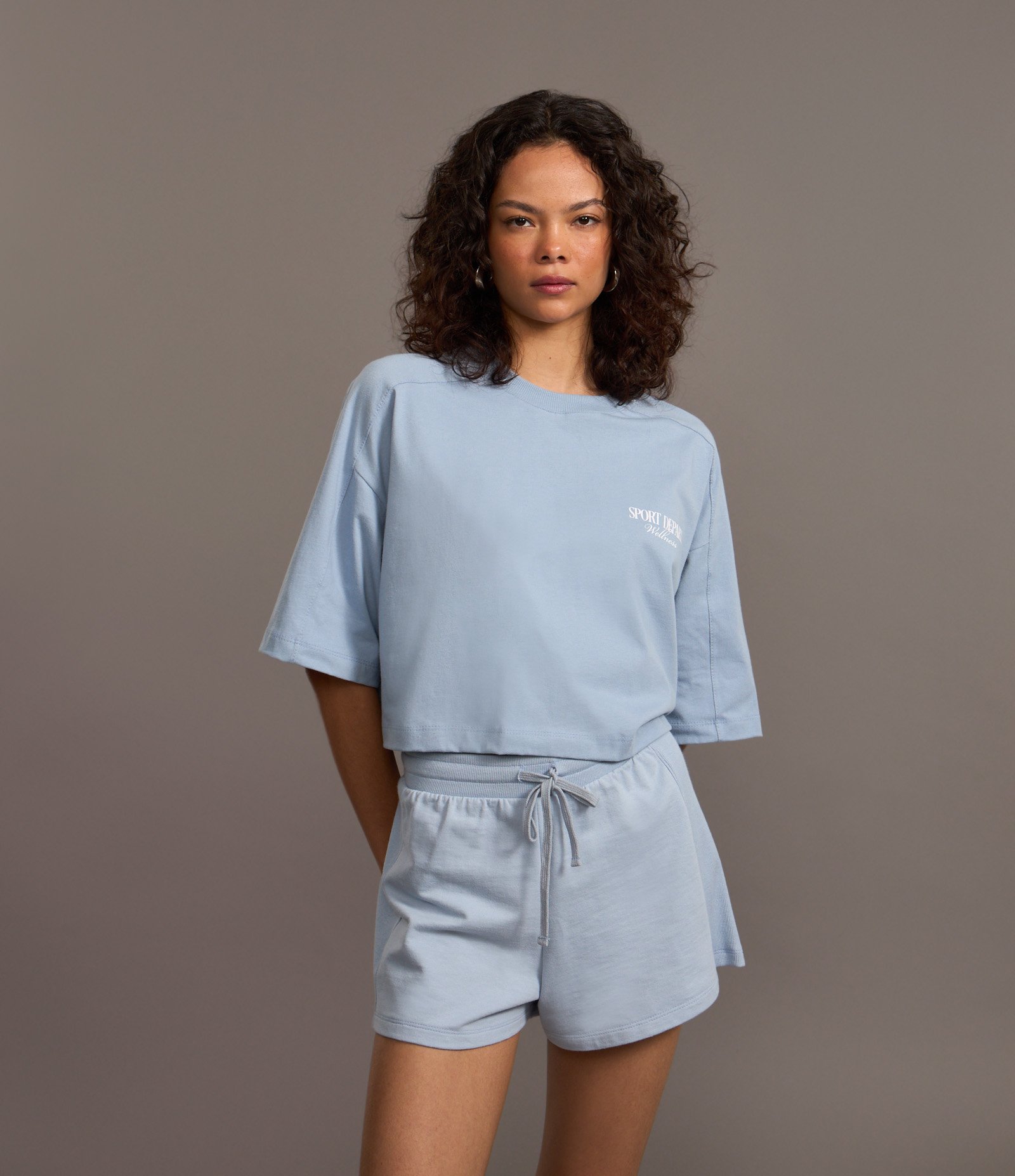 Camiseta Over Curta em Algodão com Lettering Frente e Costas Azul 6