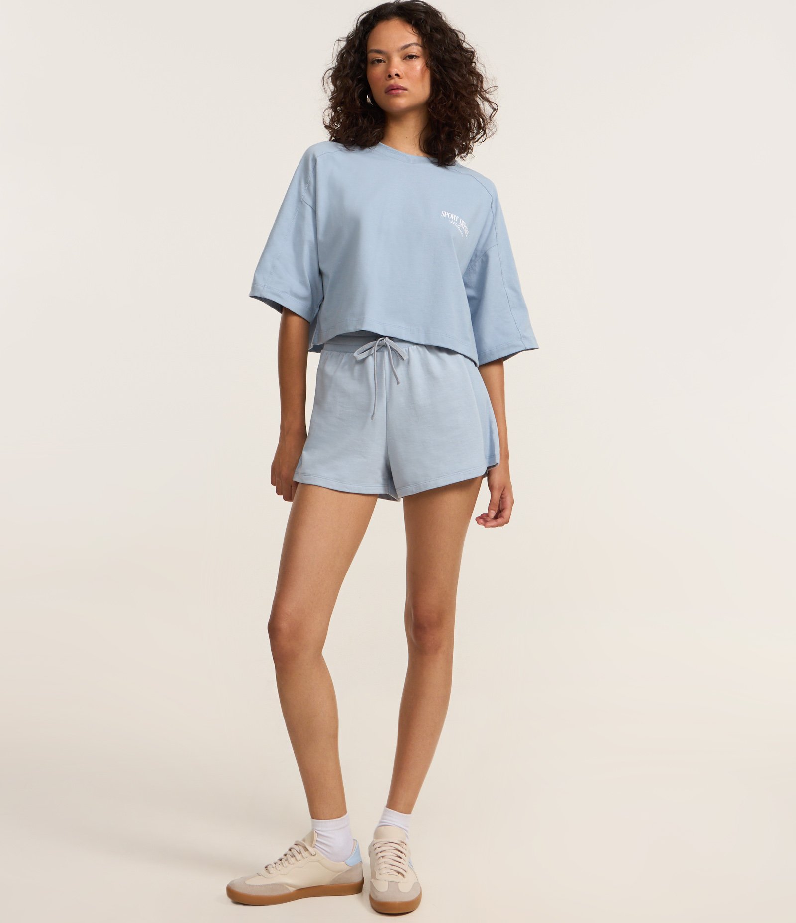 Camiseta Over Curta em Algodão com Lettering Frente e Costas Azul 2