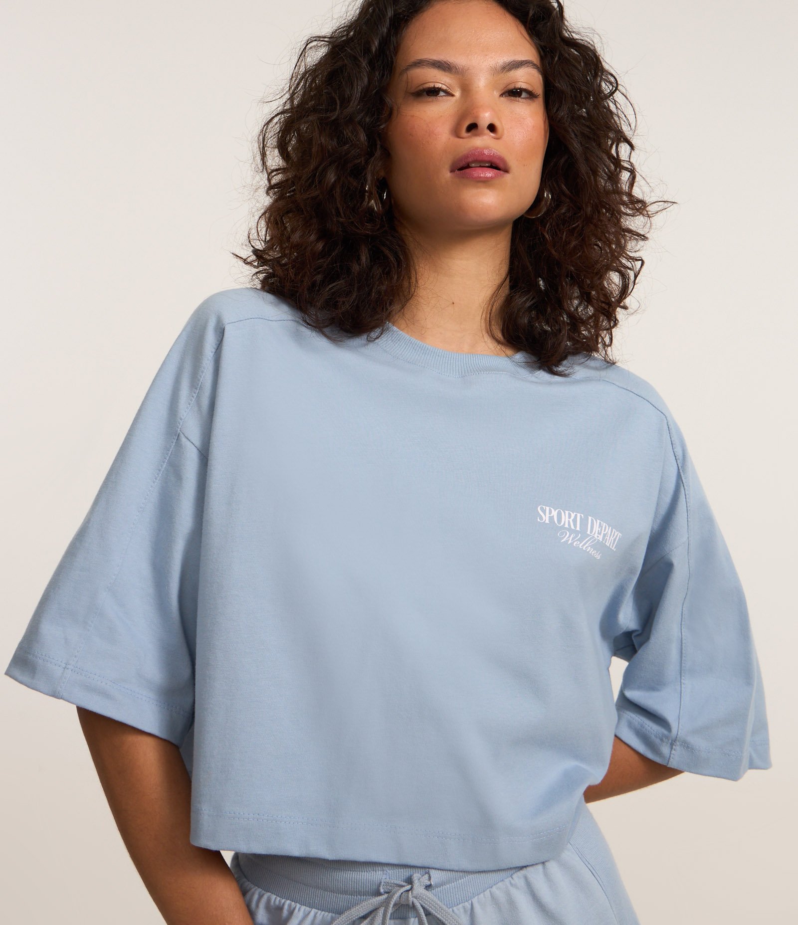 Camiseta Over Curta em Algodão com Lettering Frente e Costas Azul 3