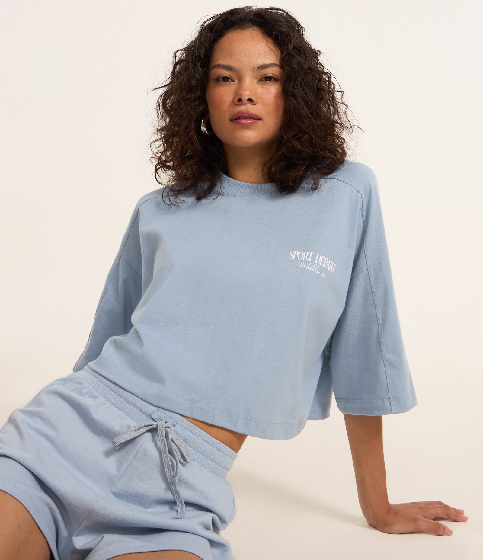 Camiseta Over Curta em Algodão com Lettering Frente e Costas Azul 5