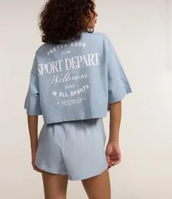Camiseta Over Curta em Algodão com Lettering Frente e Costas