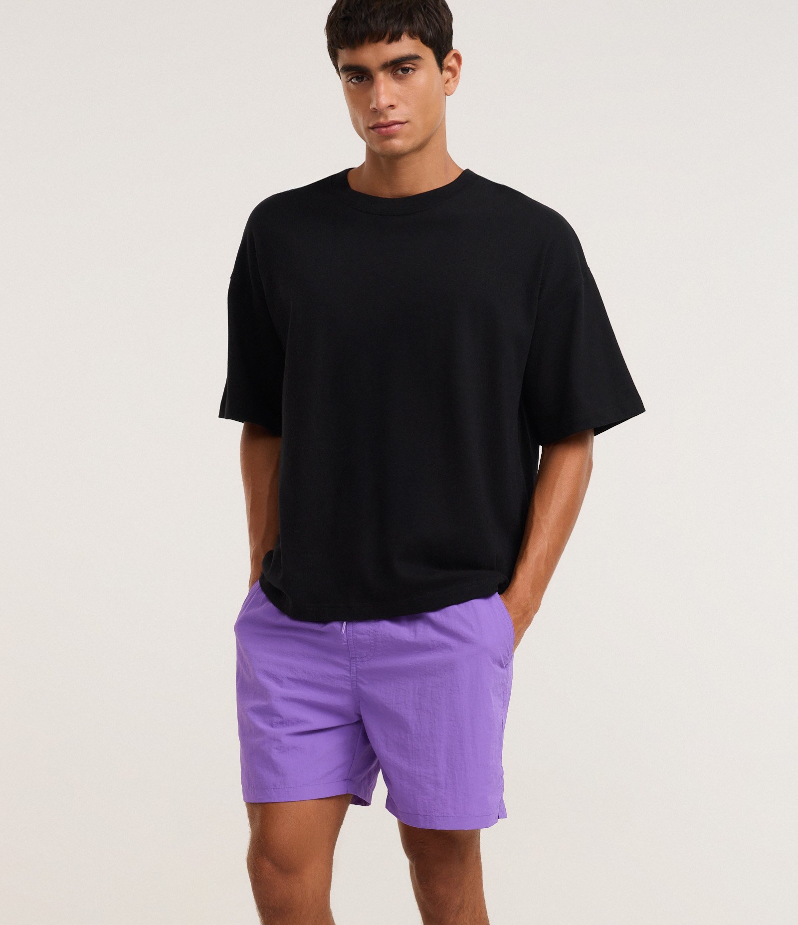 Bermuda de Banho Básica em Microfibra com Cós Elástico e Cordão Roxo 4