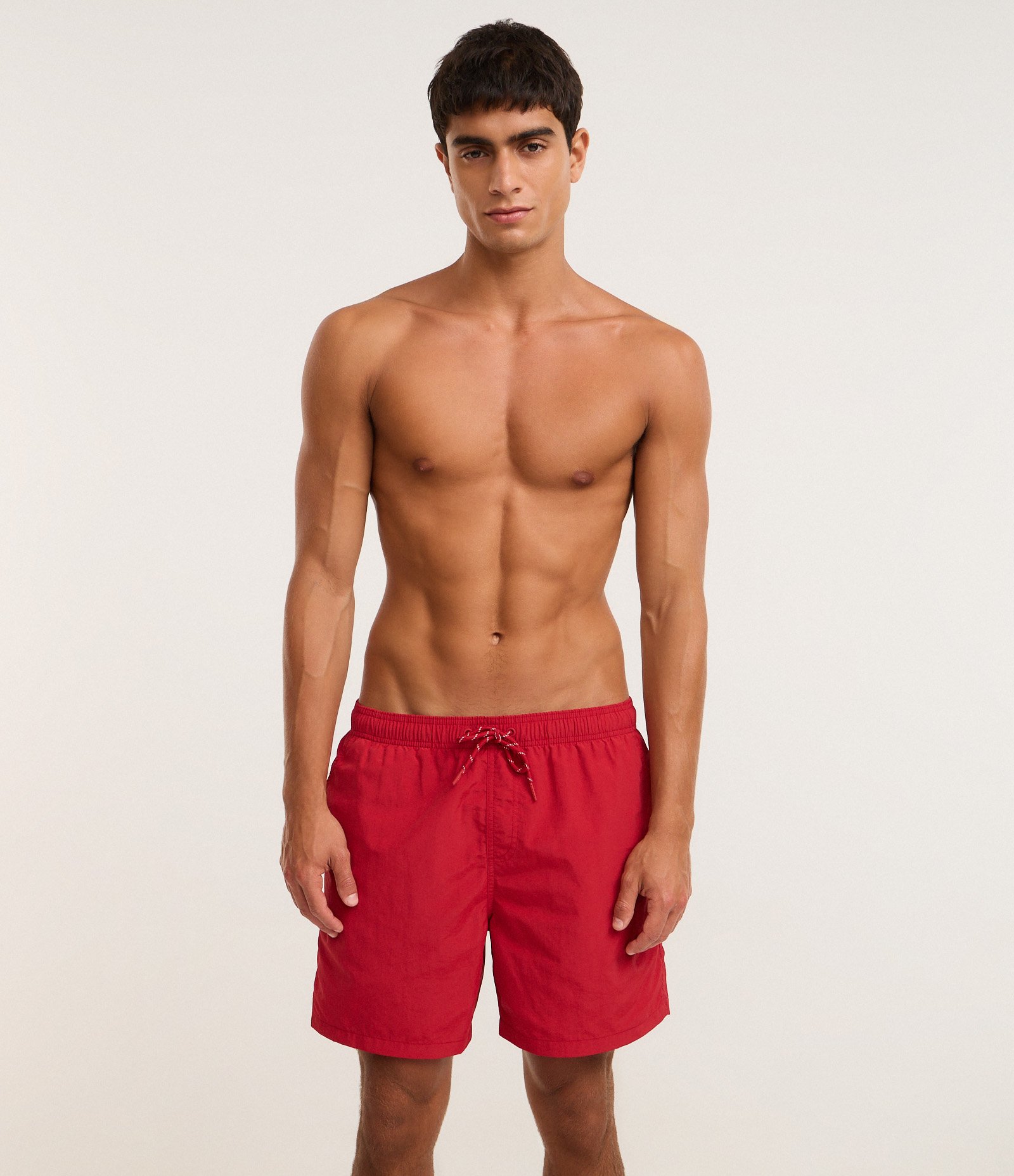 Bermuda de Banho Básica em Microfibra com Cós Elástico e Cordão Vermelho 6