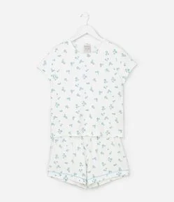 Pijama Infantil Curto Peach Touch com Estampa Floral- Tam 5 ao 14