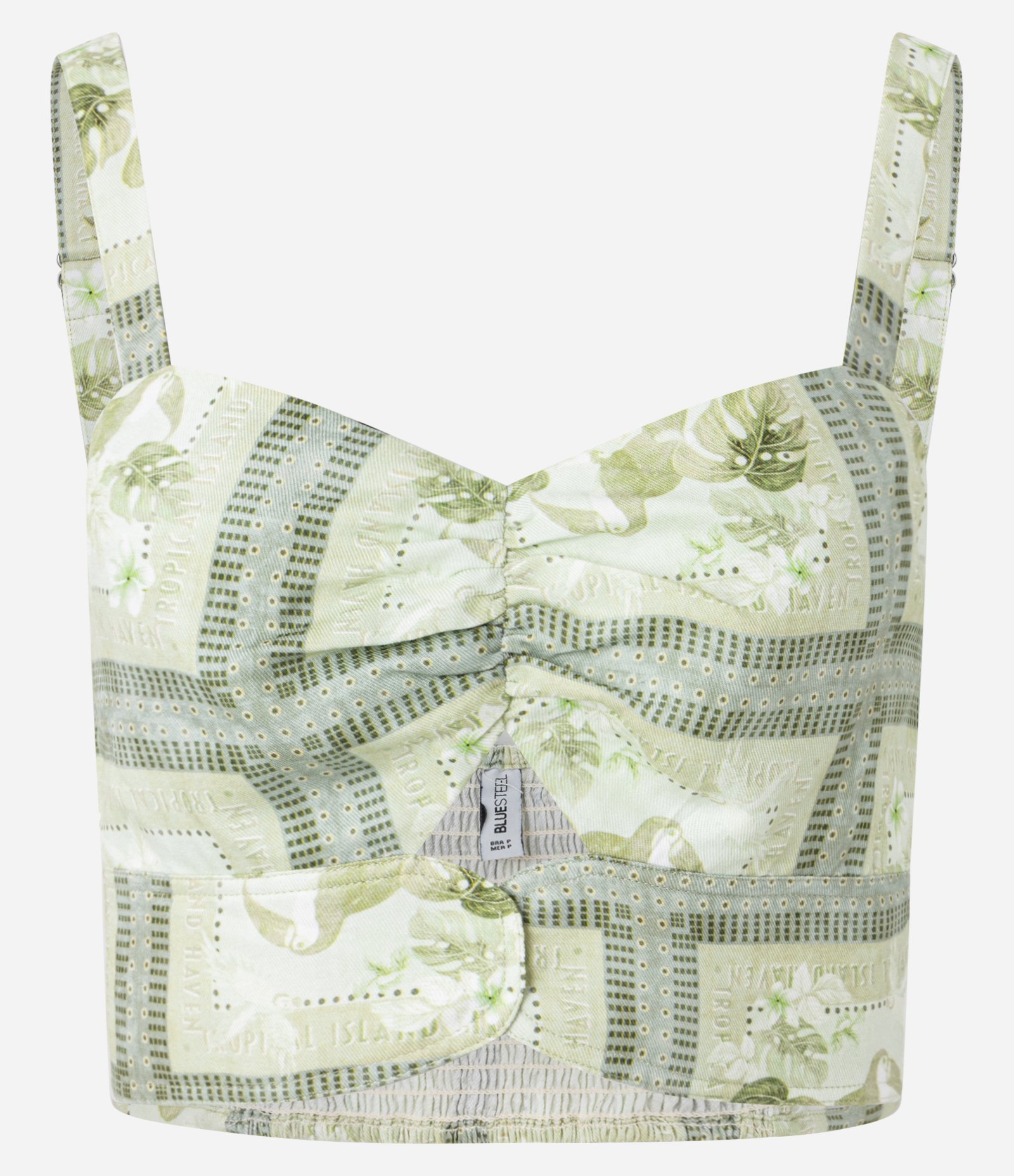 Blusa Cropped em Twill com Estampa Tropical Verde 1