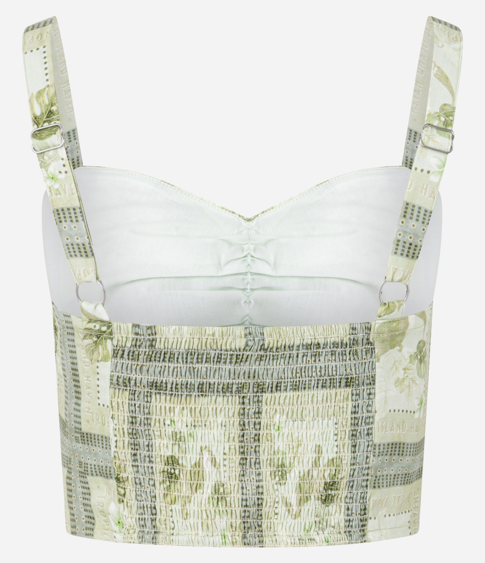 Blusa Cropped em Twill com Estampa Tropical Verde 2