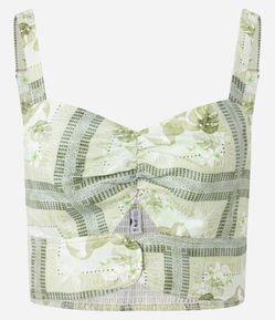 Blusa Cropped em Twill com Estampa Tropical