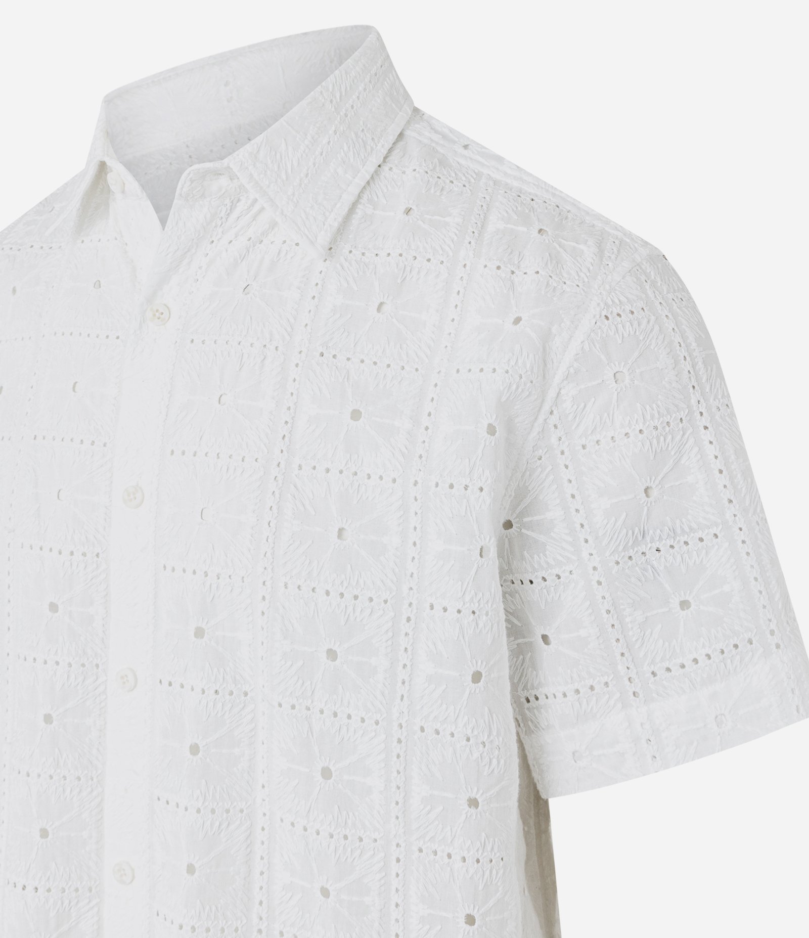 Camisa Regular em Algodão com Bordado de Flores Branco 6