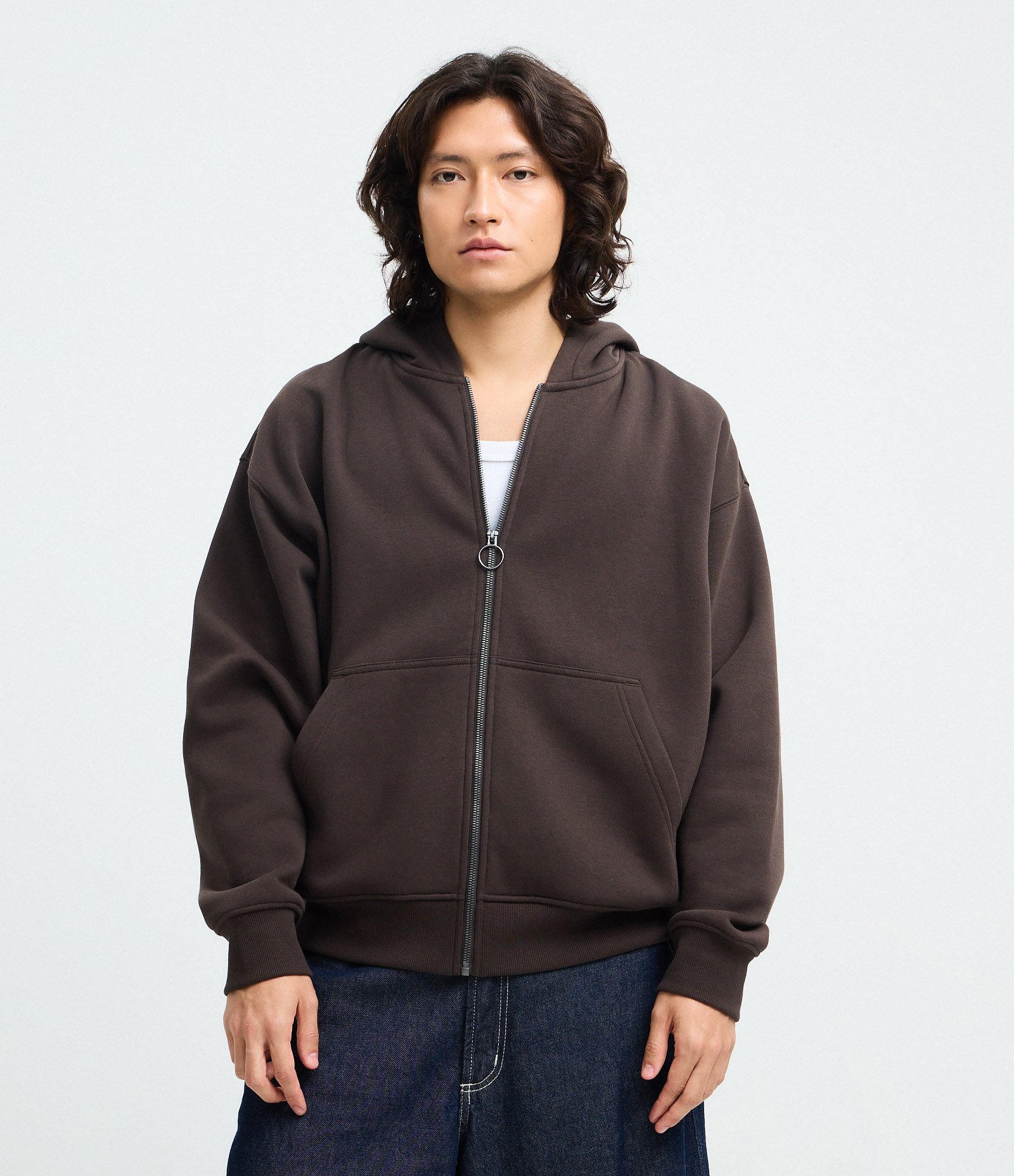 Casaco Boxy em Moletom com Felpa Liso Marrom 1