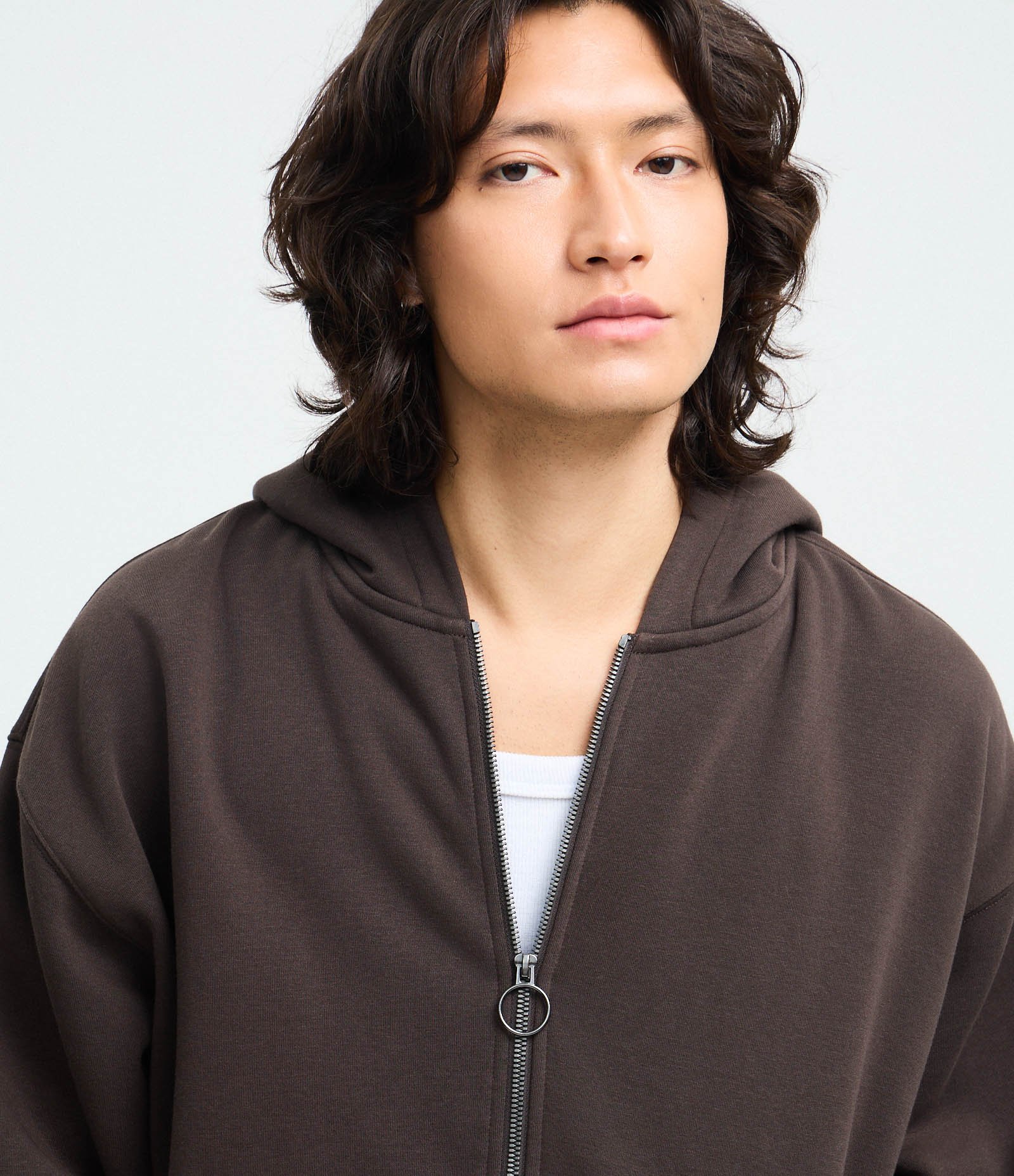 Casaco Boxy em Moletom com Felpa Liso Marrom 5