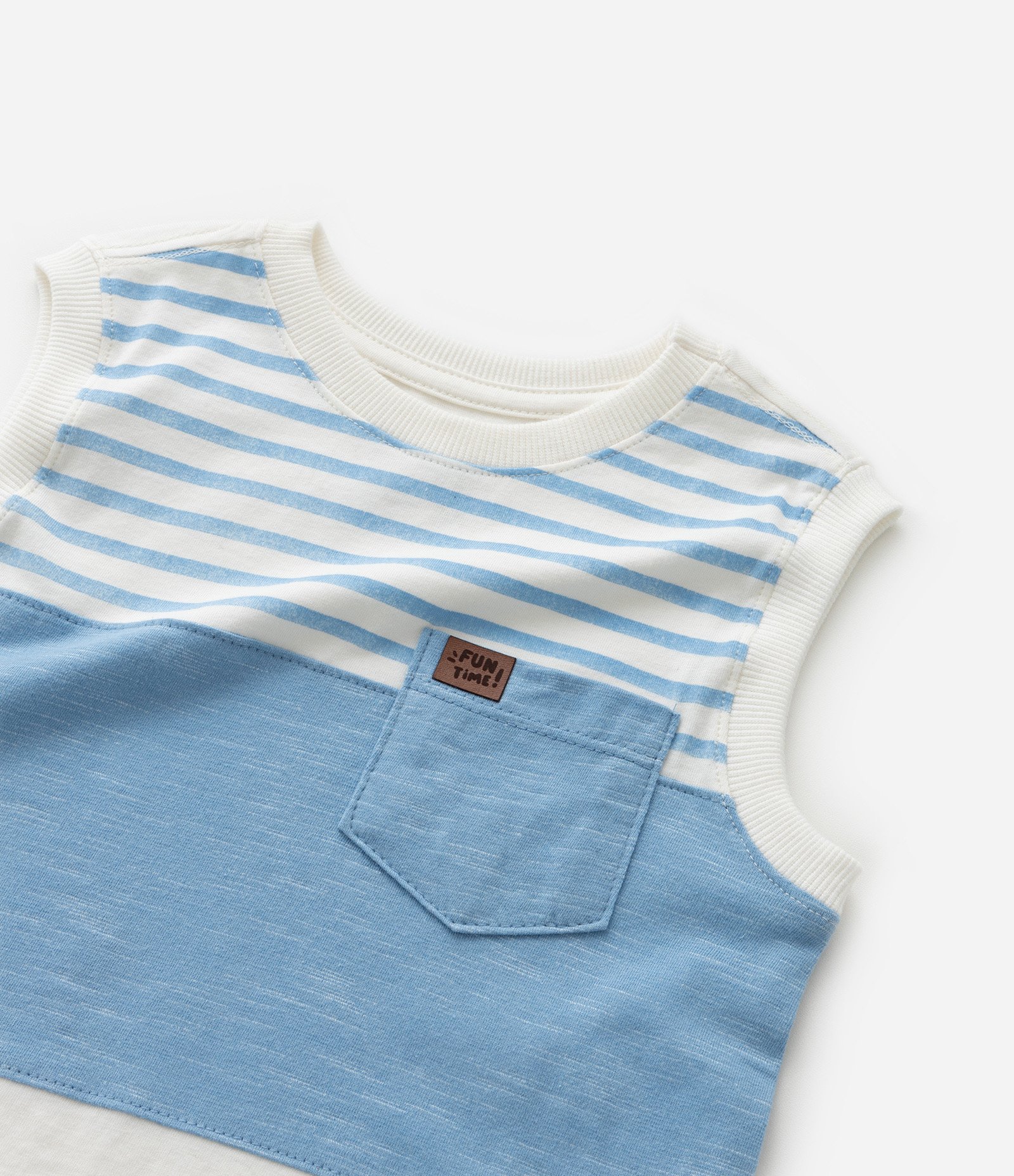 Regata Infantil com Bolsinho e Estampa Listras - Tam 1 a 6 Anos Azul/Branco 6