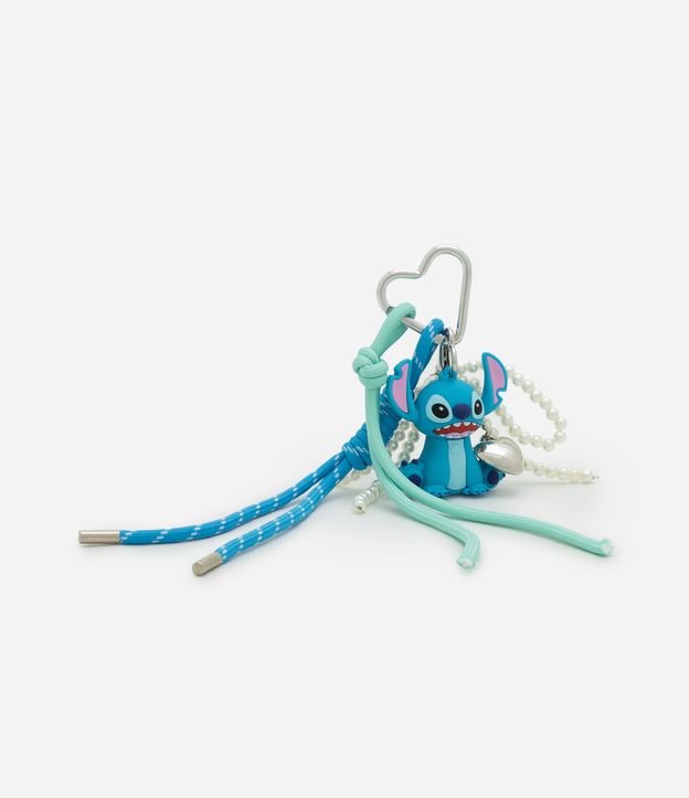 Chaveiro de Metal com Stitch com detalhe de corda e  Pérola Artificial