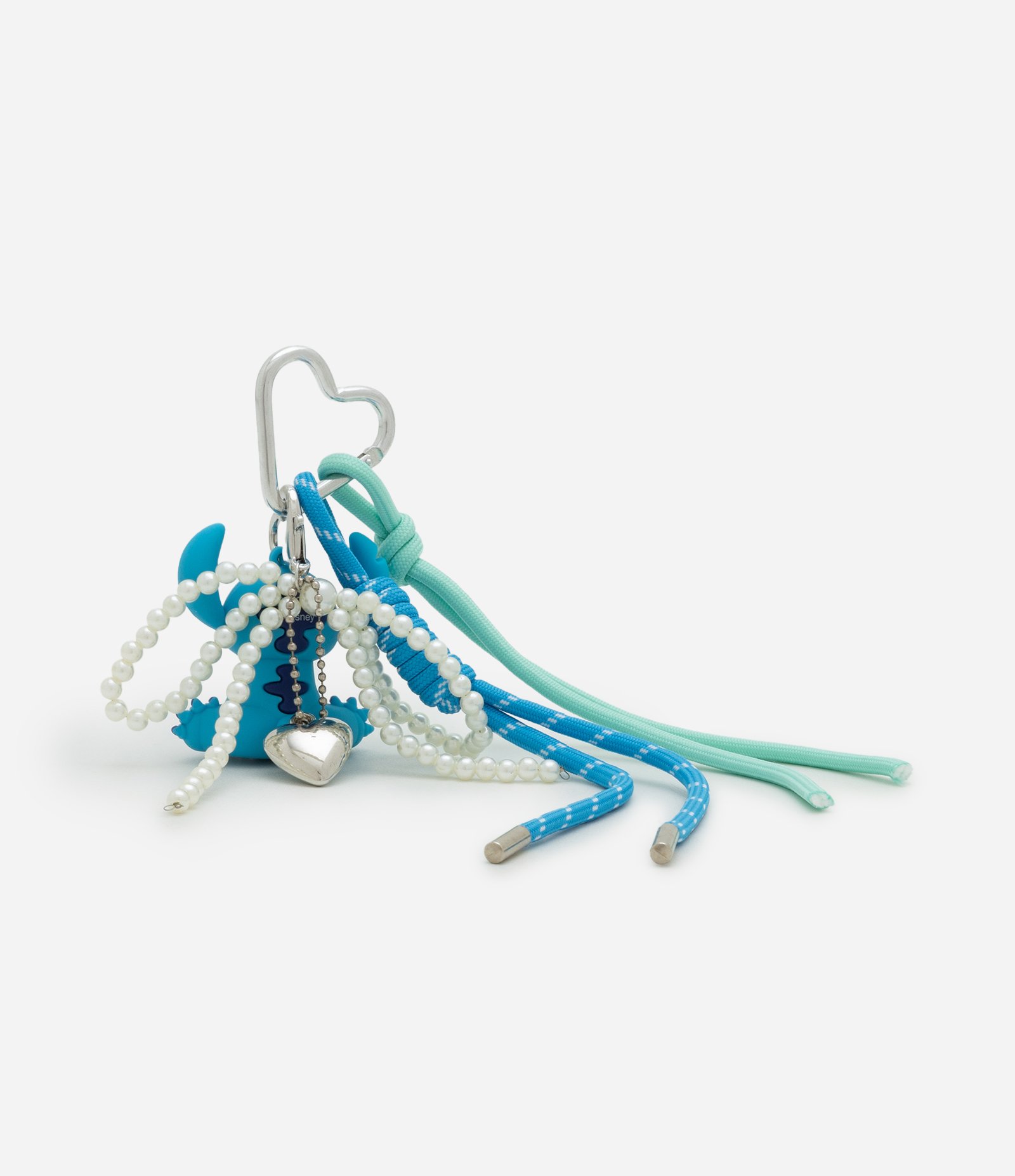 Chaveiro de Metal com Stitch com detalhe de corda e  Pérola Artificial Azul 2