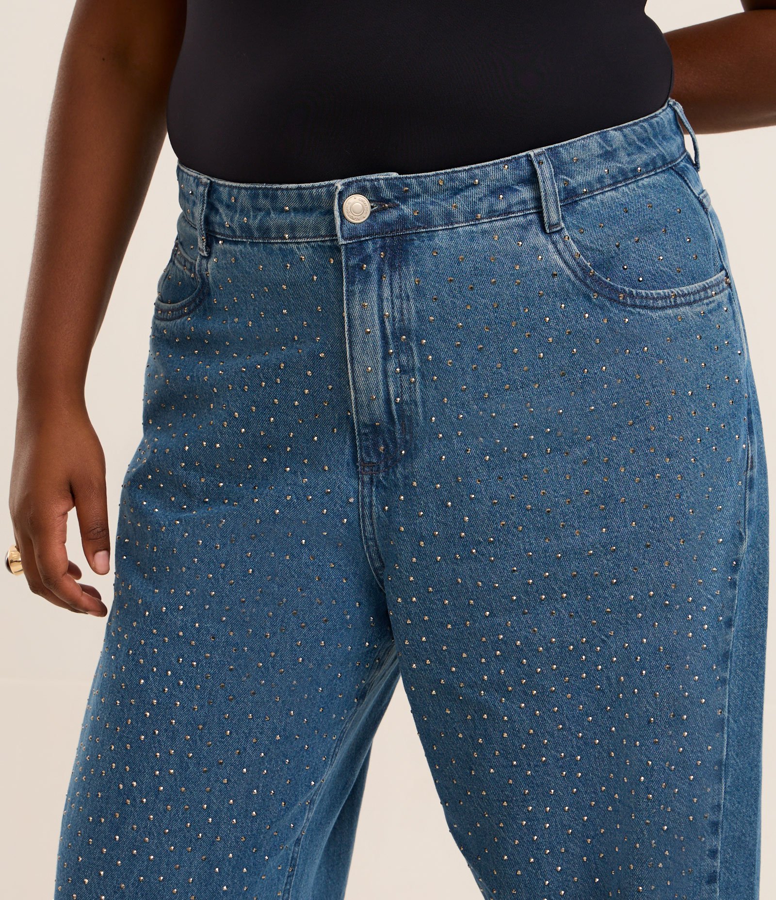Calça Wide Leg em Jeans com Brilhos Curve & Plus Size Azul 3