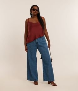 Calça Wide Leg em Jeans com Brilhos Curve & Plus Size