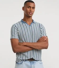 Camiseta Polo Regular com Textura e Listras