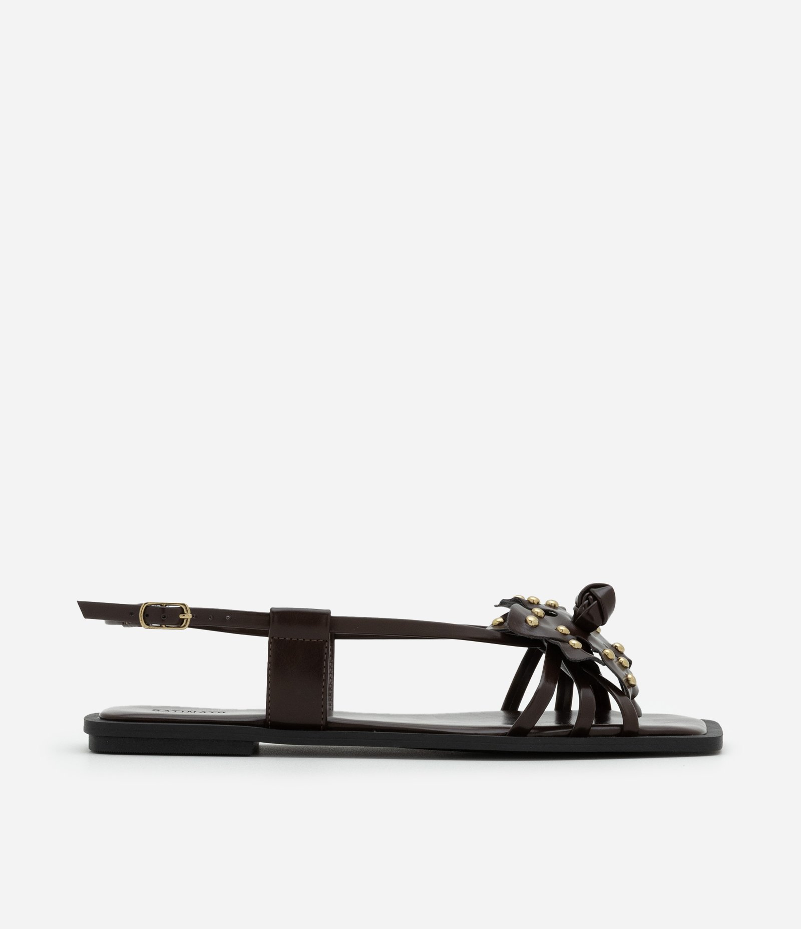 Sandália Rasteira com Flor e Strass Marrom 1