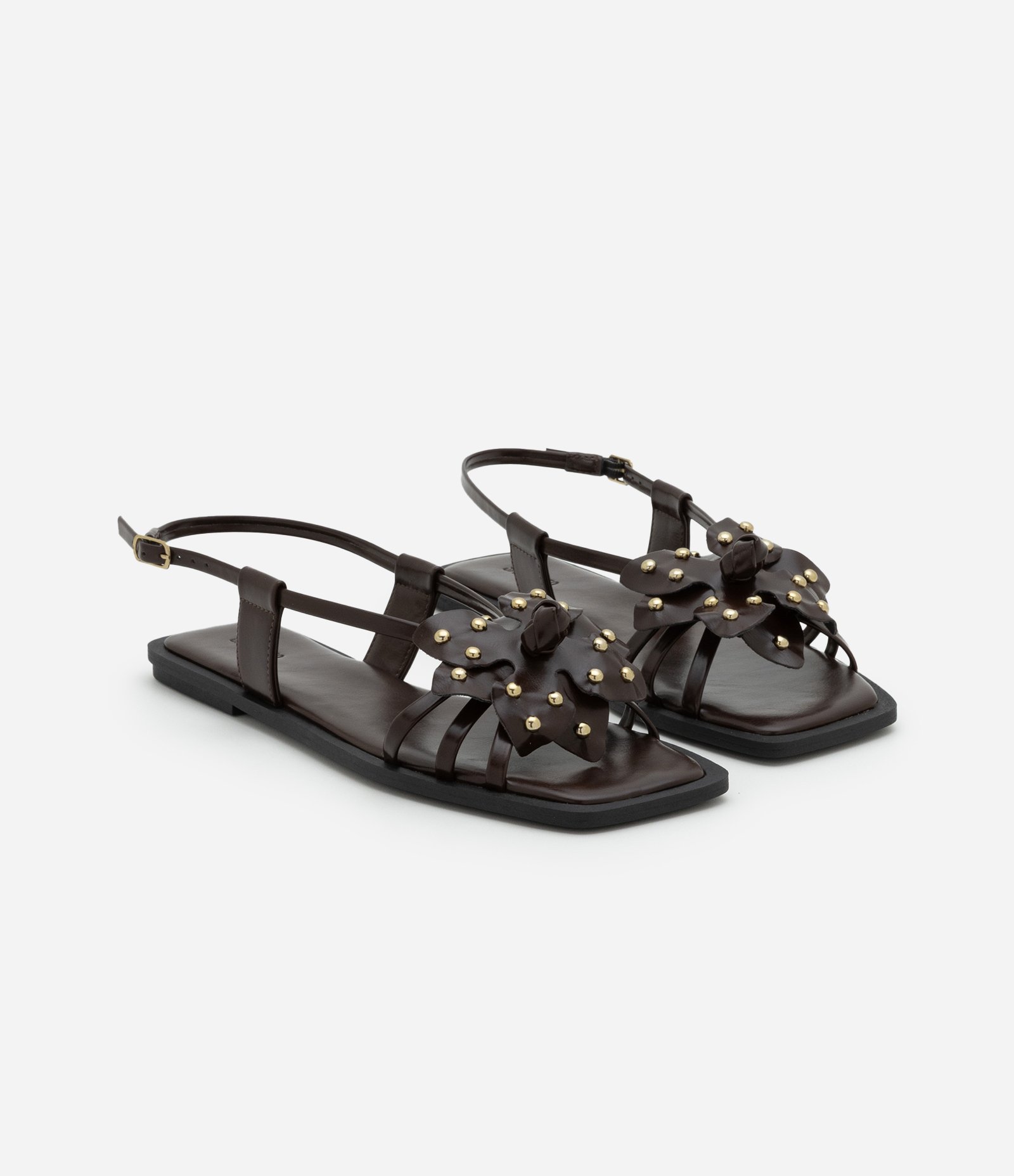 Sandália Rasteira com Flor e Strass Marrom 2