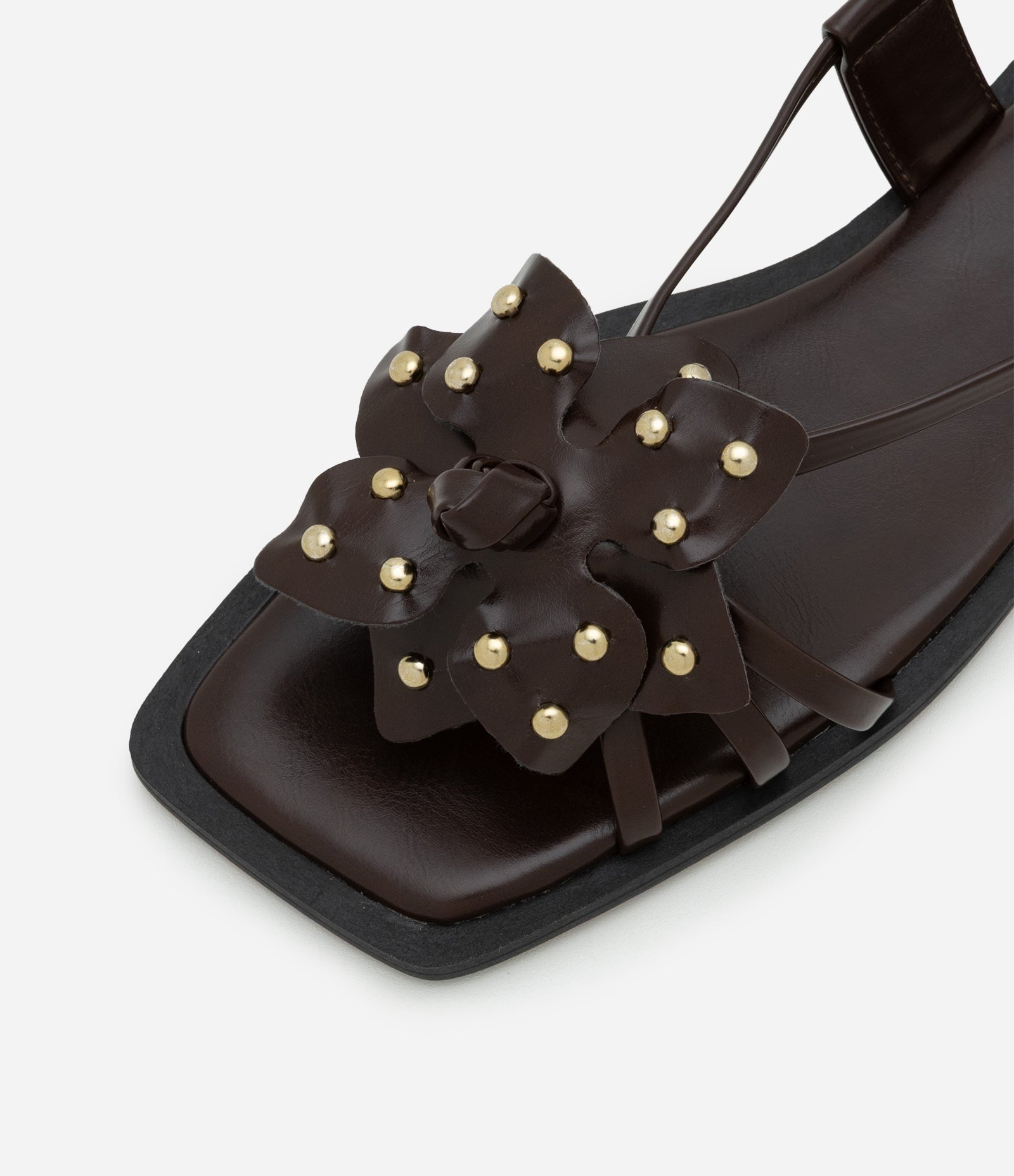 Sandália Rasteira com Flor e Strass Marrom 3