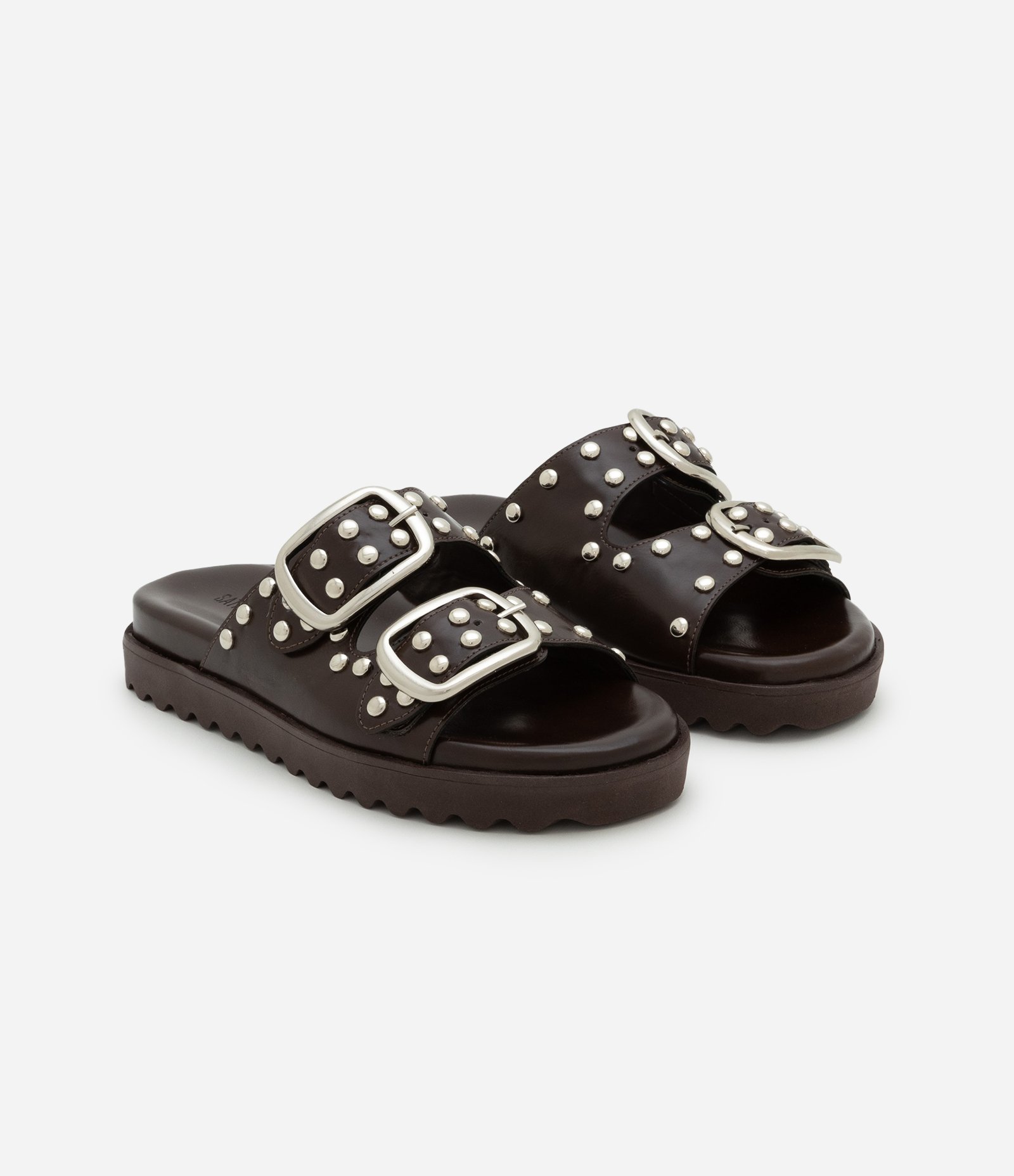 Sandália Rasteira Flatform Sport com Fivelas e Multi Esferas Marrom 2