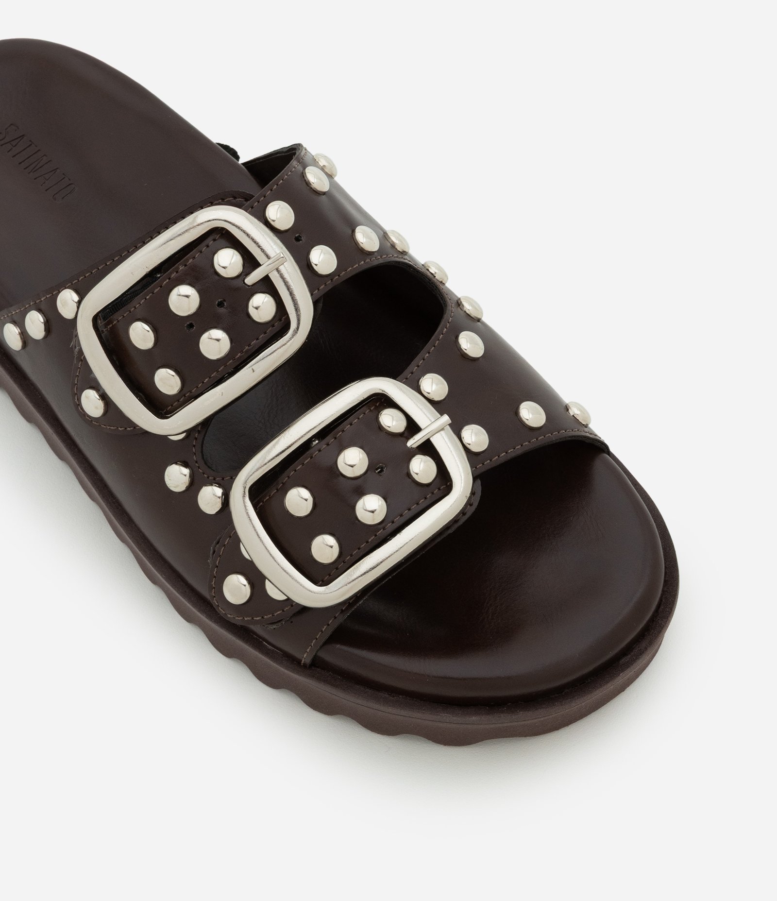 Sandália Rasteira Flatform Sport com Fivelas e Multi Esferas Marrom 3