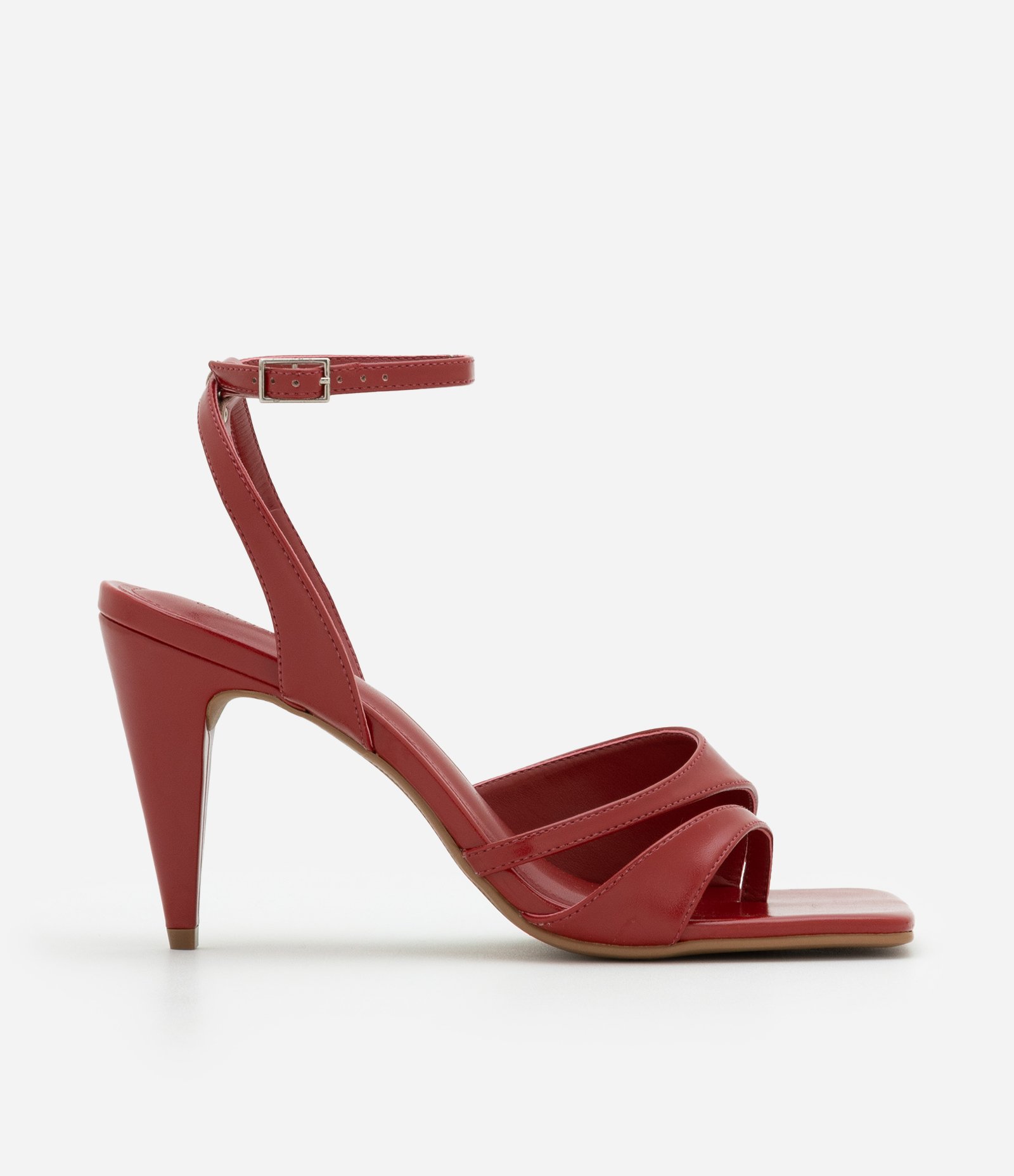 Sandália de Tiras Assimétrica com Bico Quadrado Vermelho 1