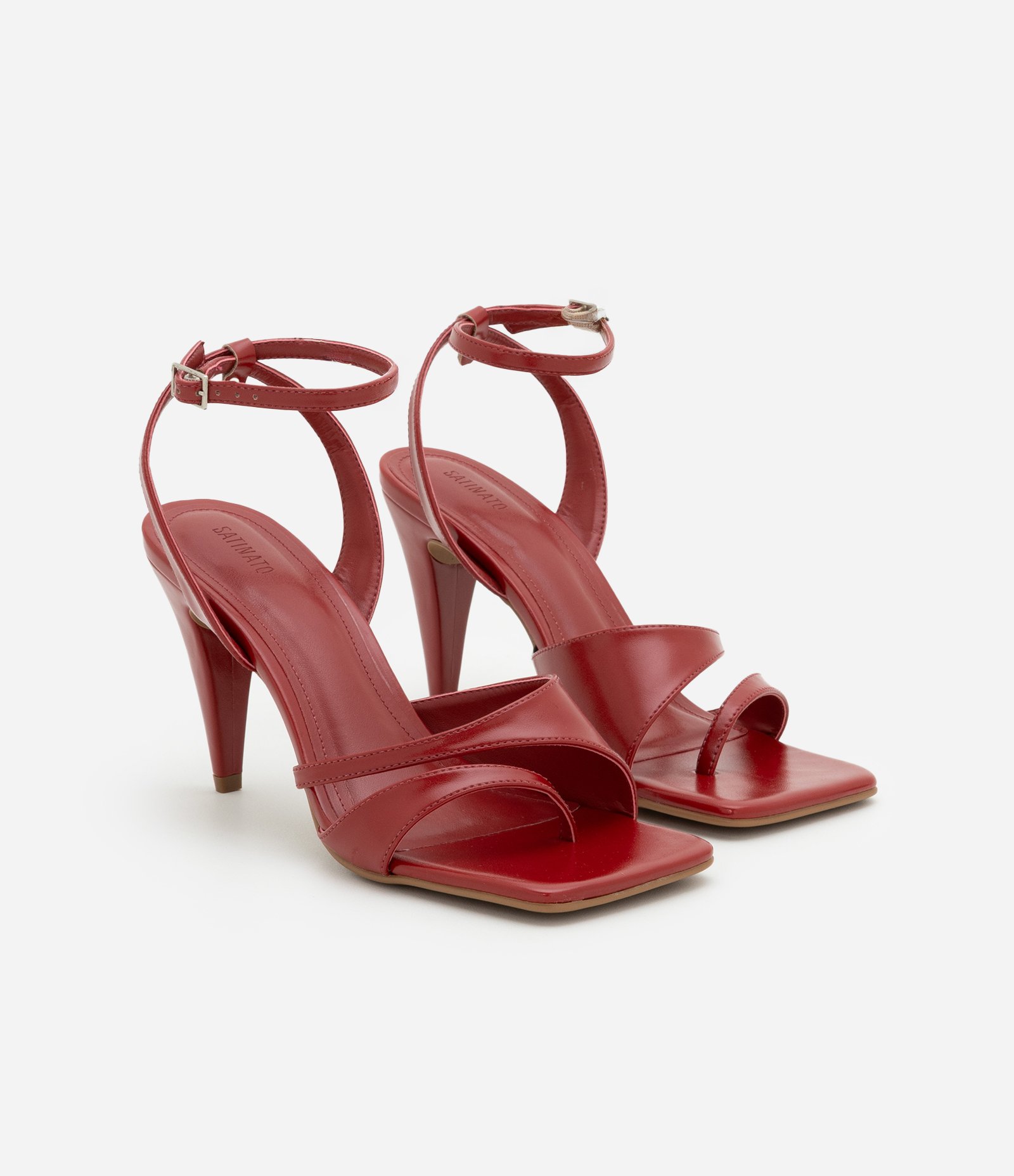Sandália de Tiras Assimétrica com Bico Quadrado Vermelho 3