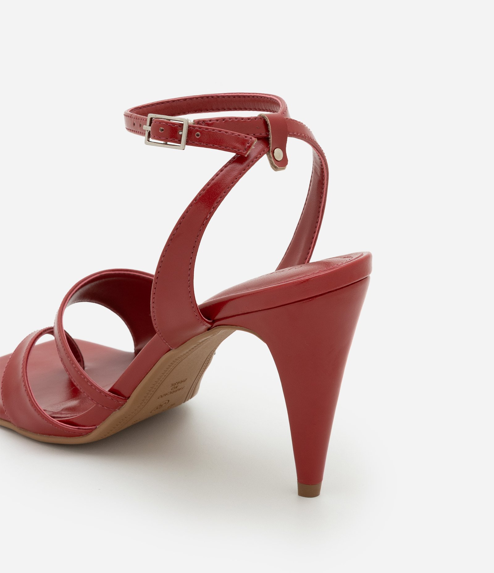 Sandália de Tiras Assimétrica com Bico Quadrado Vermelho 5