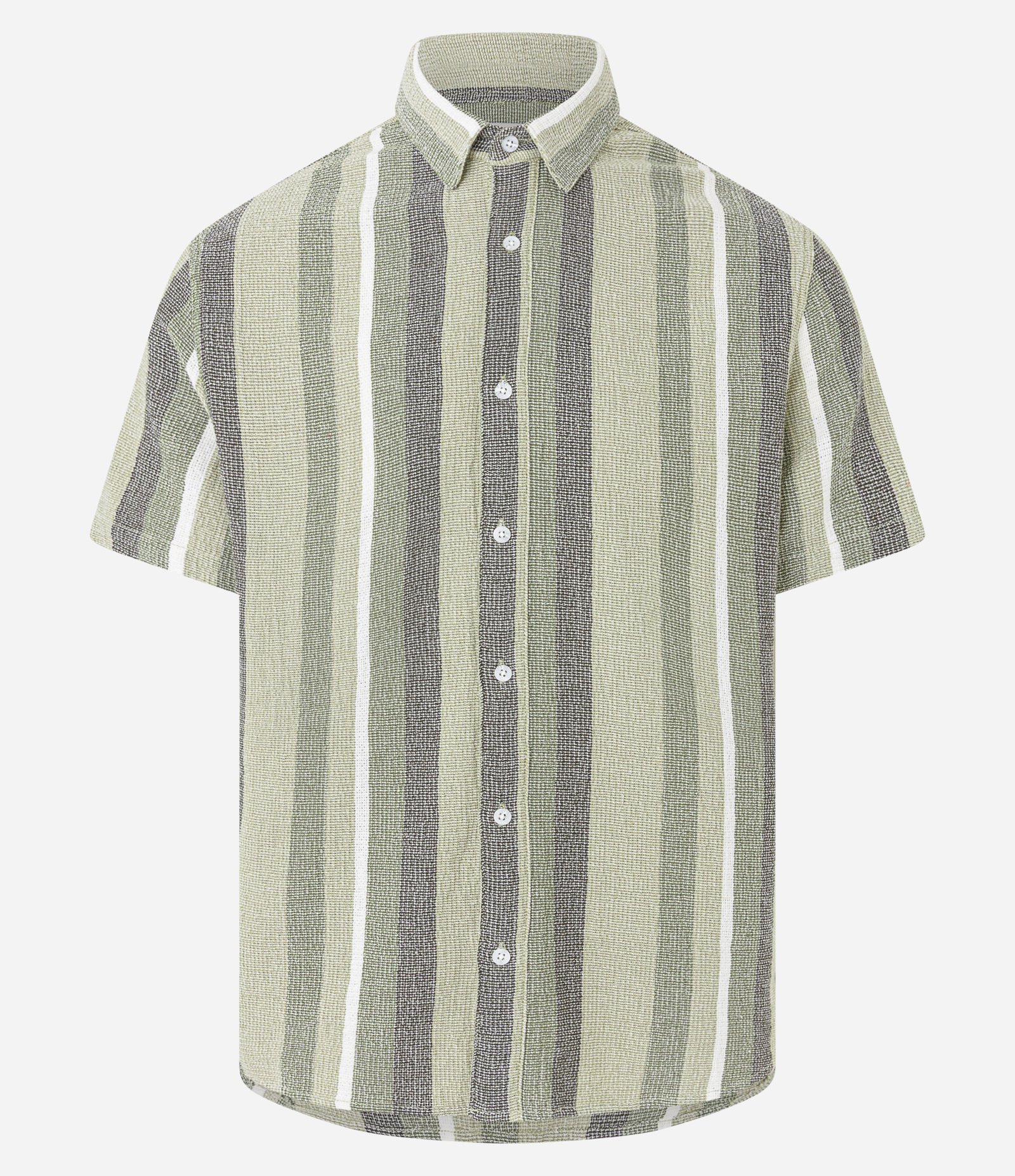 Camisa em Algodão Texturizada com Listras Verde/Cinza/Branco 1