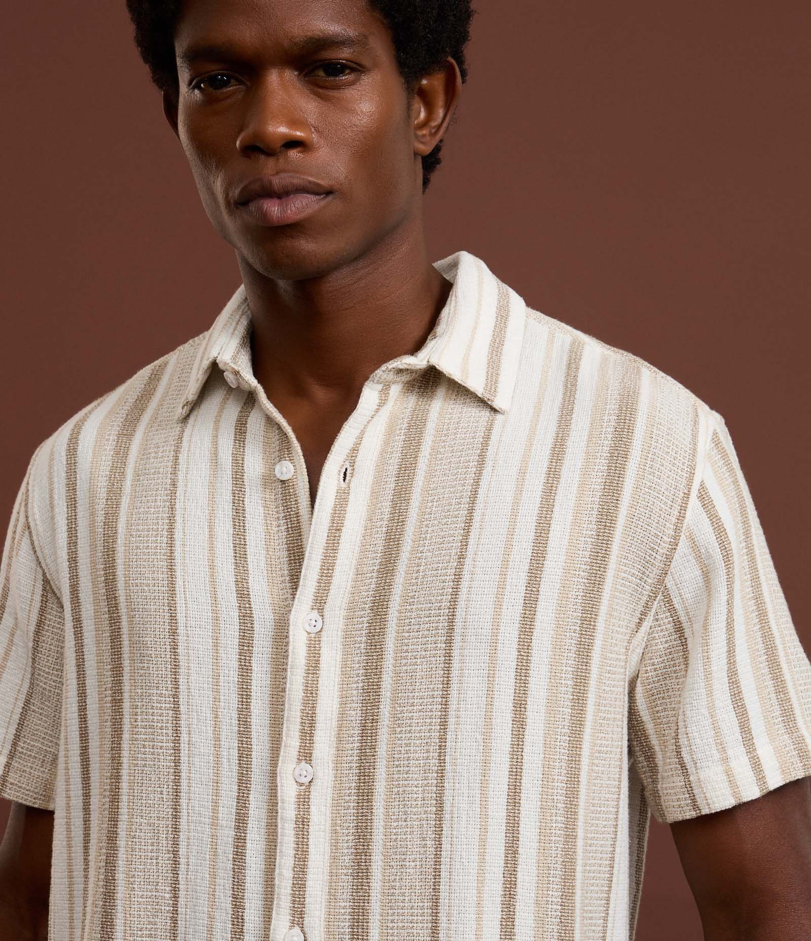 Camisa em Algodão Texturizada com Listras Verde/Cinza/Branco 3