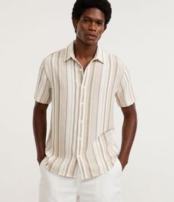 Camisa em Algodão Texturizada com Listras