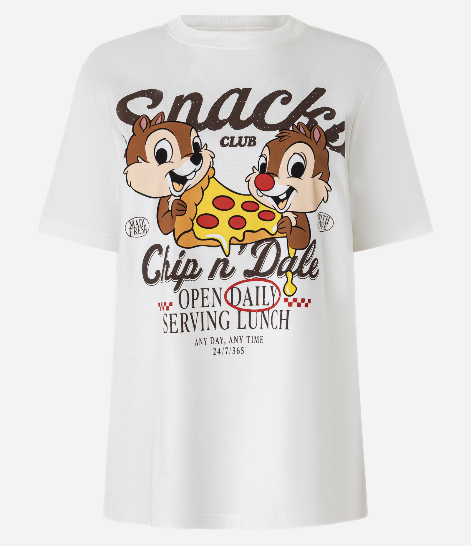 Camiseta T-shirt em Algodão com Estampa Lettering "Snacks Chip n' Dale" Tico e Teco Branco 5