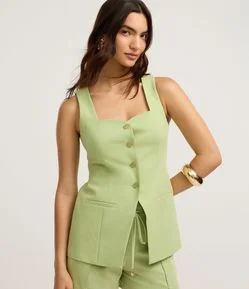 Colete Alfaiataria com Decote Quadrado com Barra V