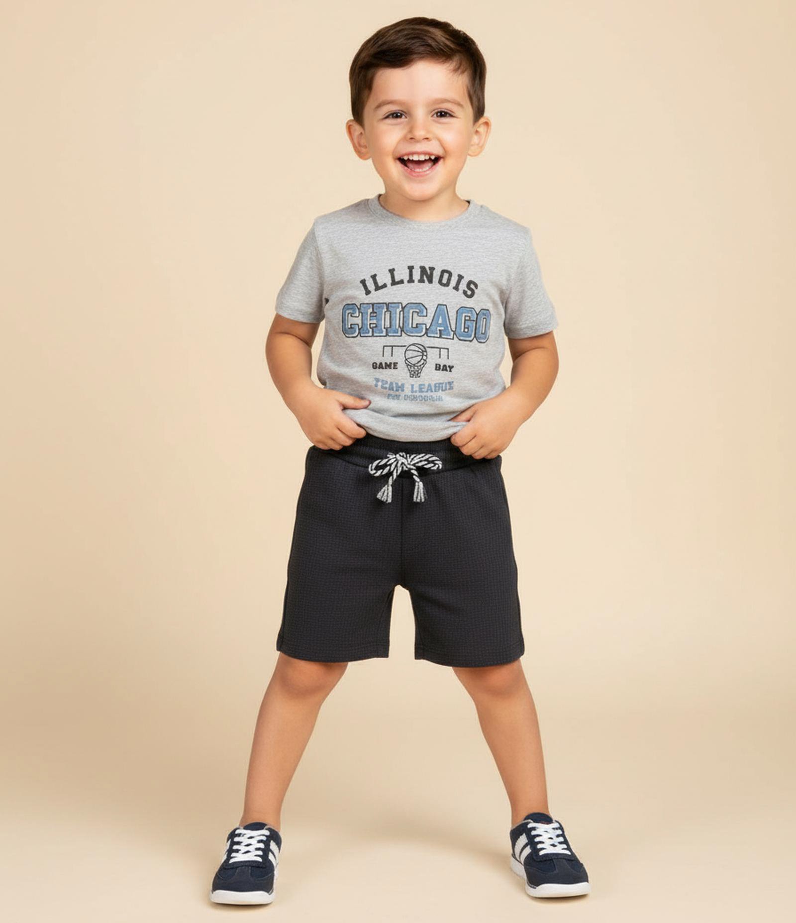 Bermuda Infantil com Textura Waffle - Tam 1 a 6 Anos Cinza Escuro 1