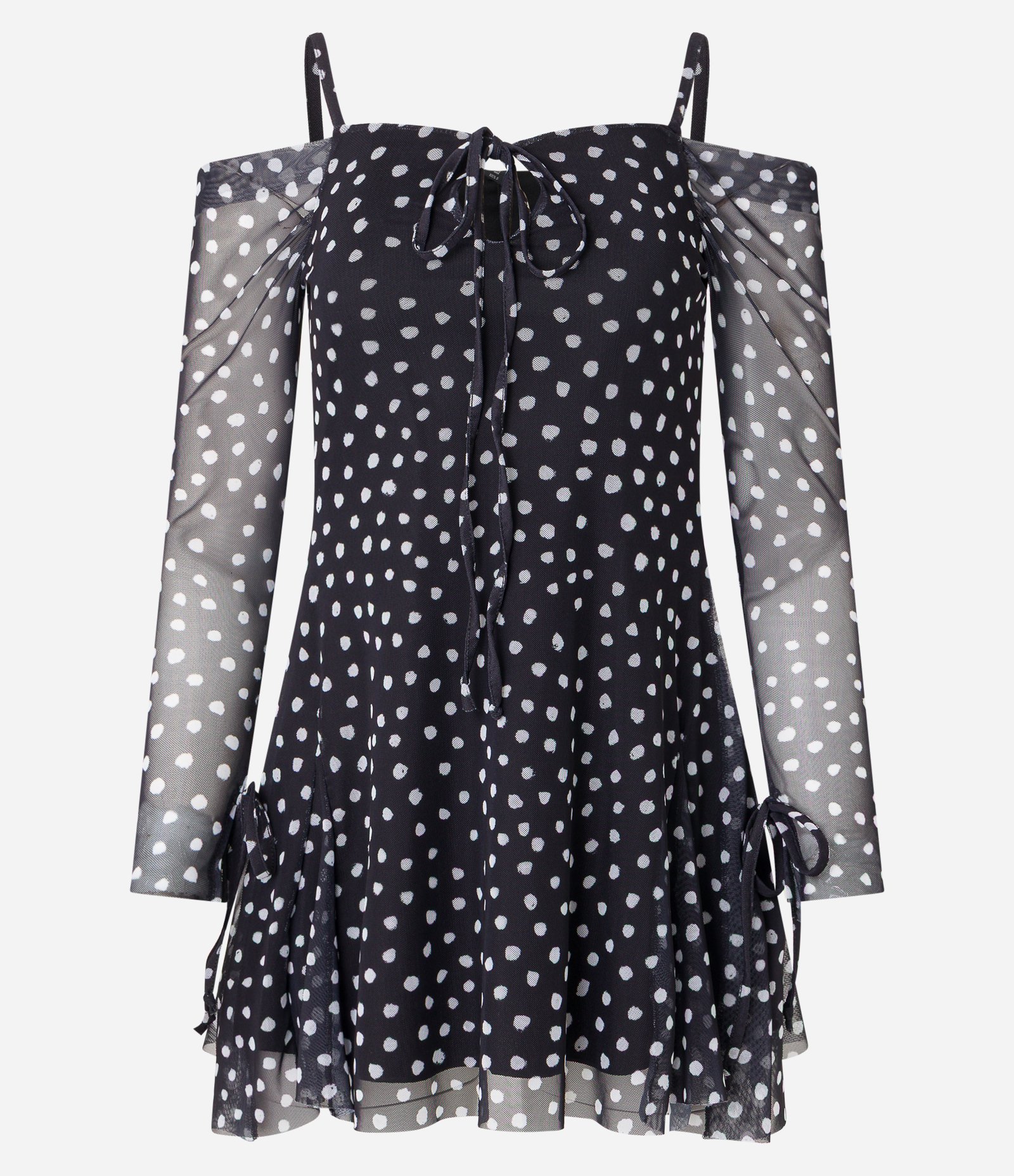 Vestido Curto em Tule Ombro a Ombro com Estampa Poá Preto/Branco 5